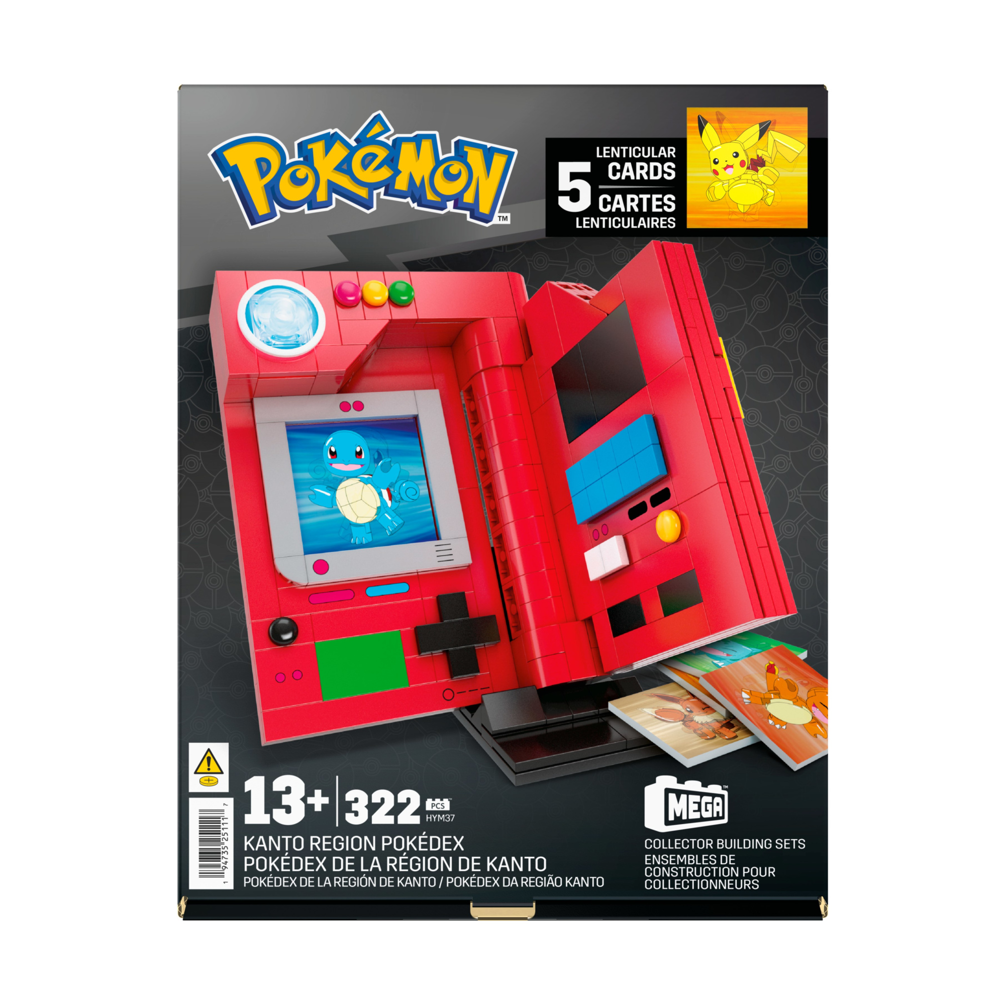 Mega pokémon - pokédex della regione di kanto, set da costruire con 322 pezzi, display, dettagli luminosi e 5 carte pokémon - MEGA BLOCKS