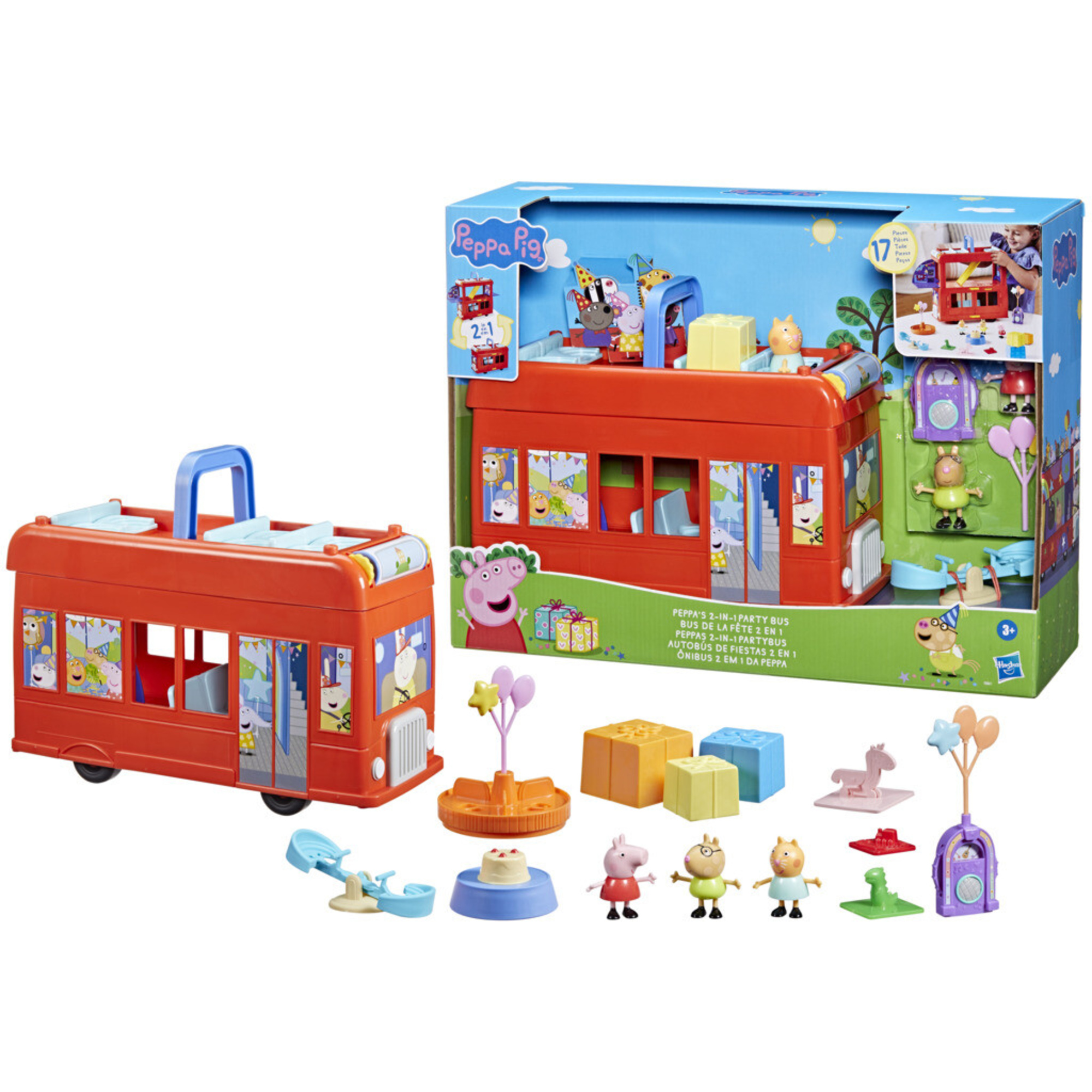 Peppa pig - 2 in 1 party bus, playset con bus di peppa pig 2 in 1 - PEPPA PIG