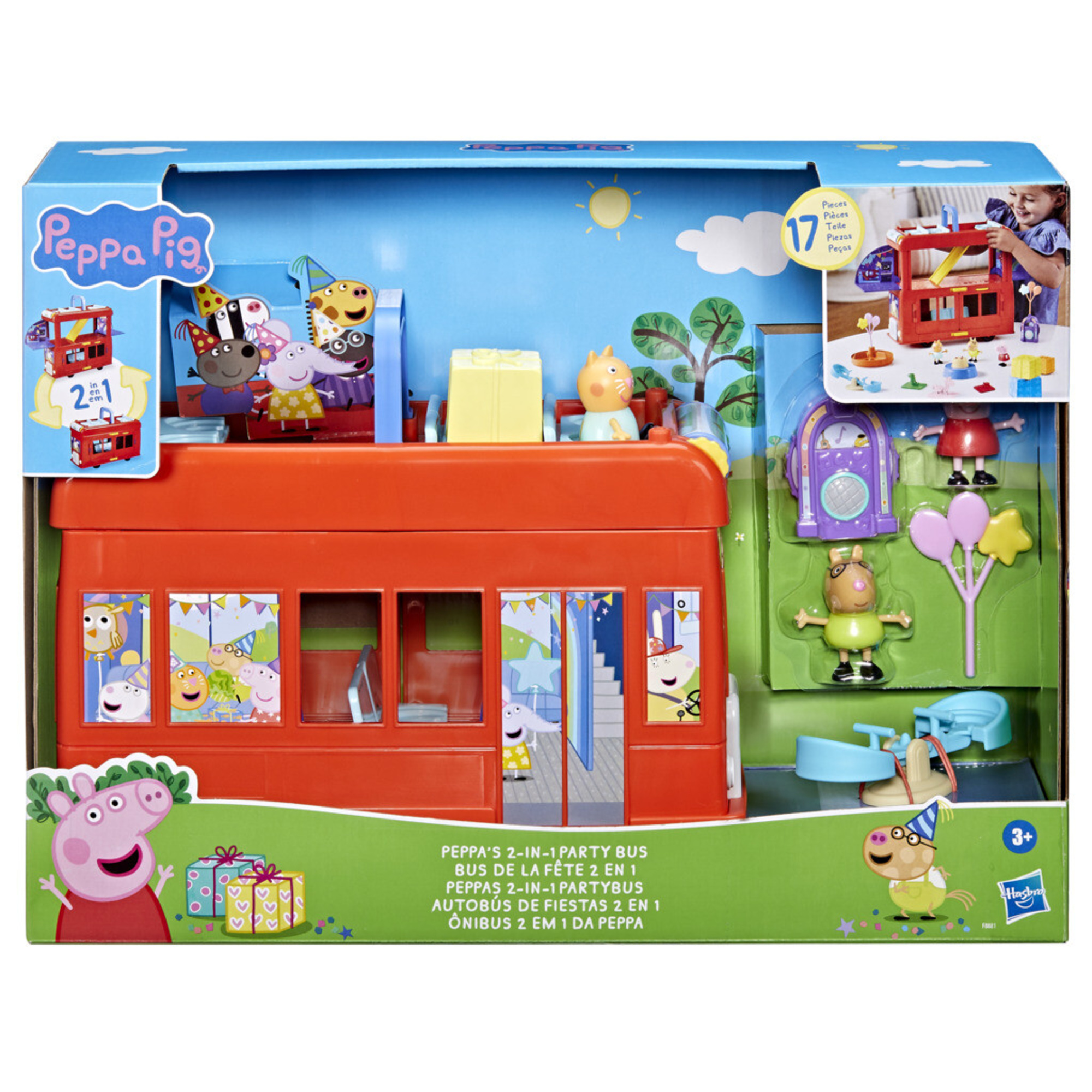 Peppa pig - 2 in 1 party bus, playset con bus di peppa pig 2 in 1 - PEPPA PIG