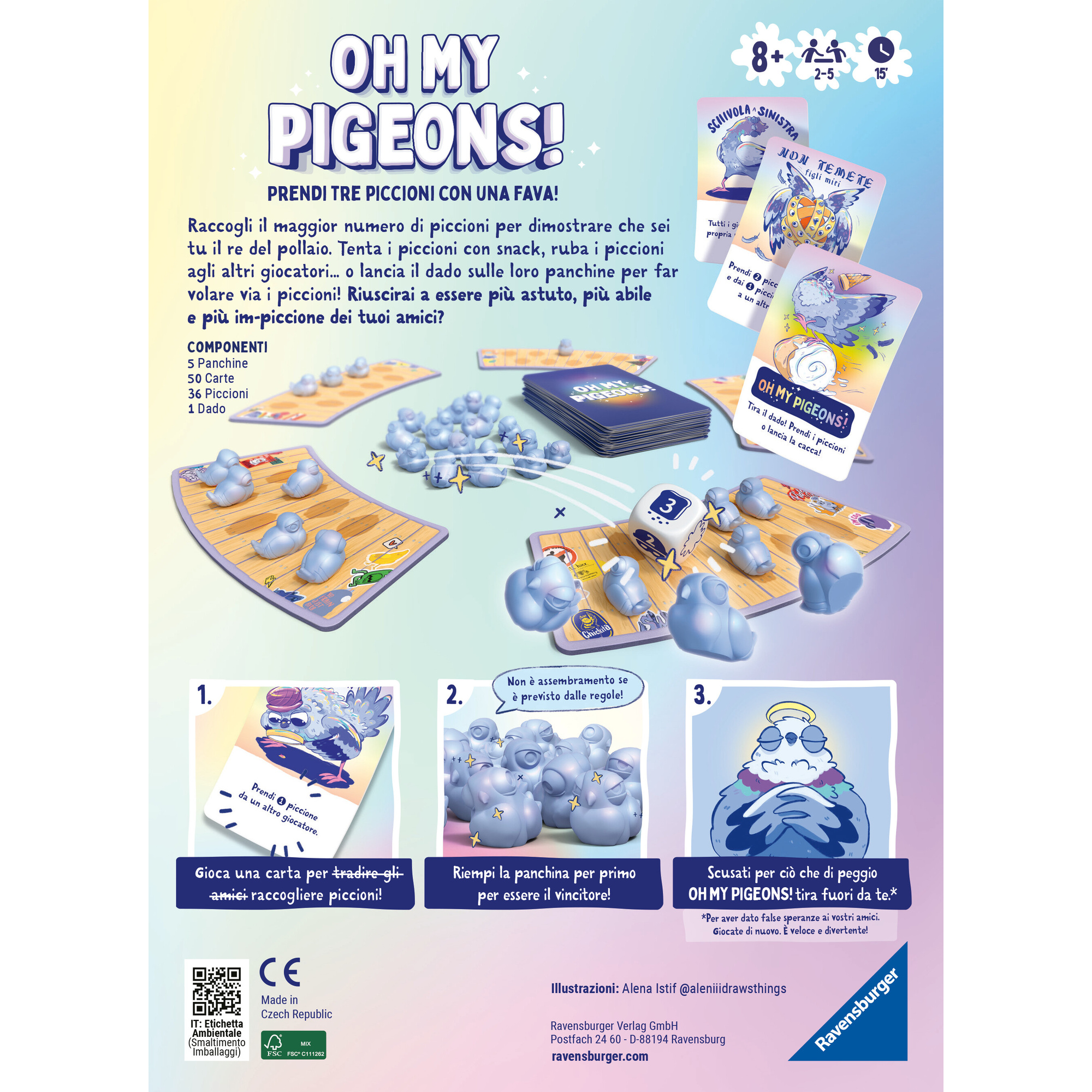 Ravensburger - oh my pigeons!, versione italiana, party game, 2-5 giocatori, 8+ anni - RAVENSBURGER