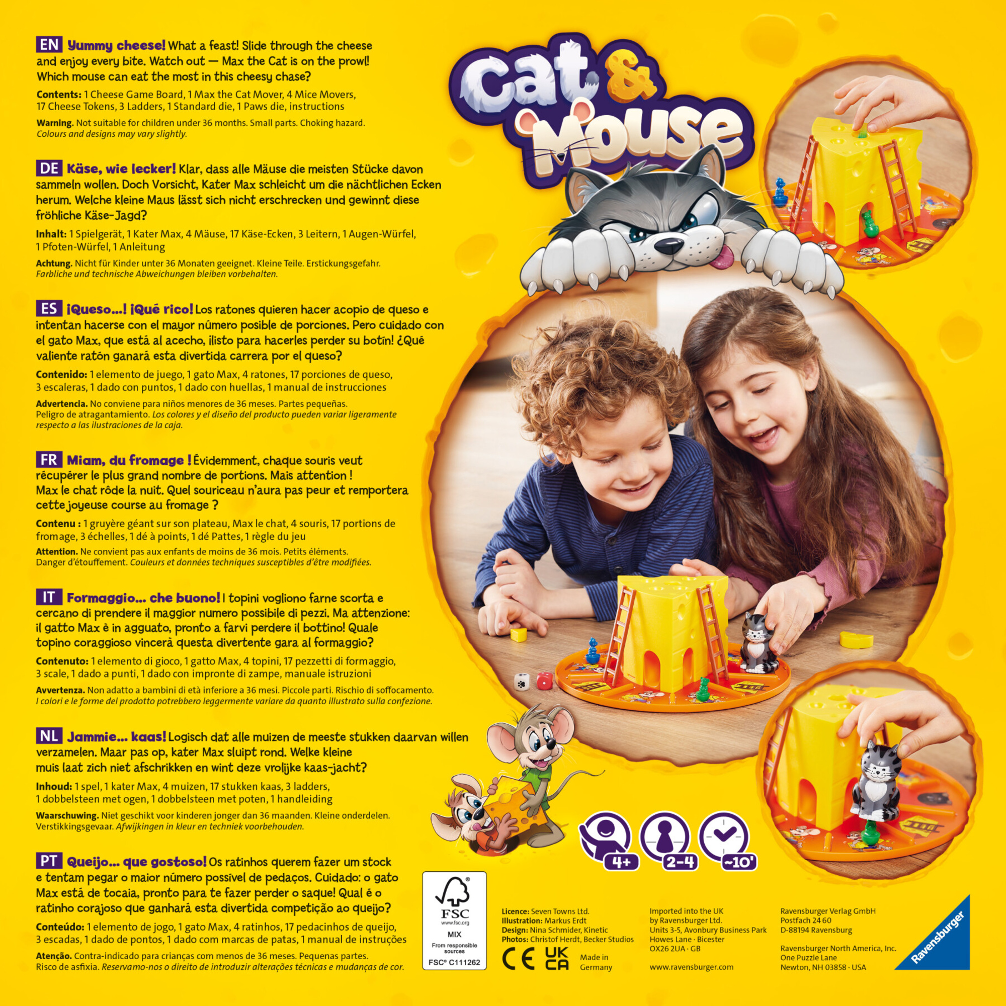 Ravensburger - cat&mouse, gioco da tavolo per tutta la famiglia, 2-4 giocatori, idea regalo per bambino e bambina 4+ anni, edizione in italiano - RAVENSBURGER