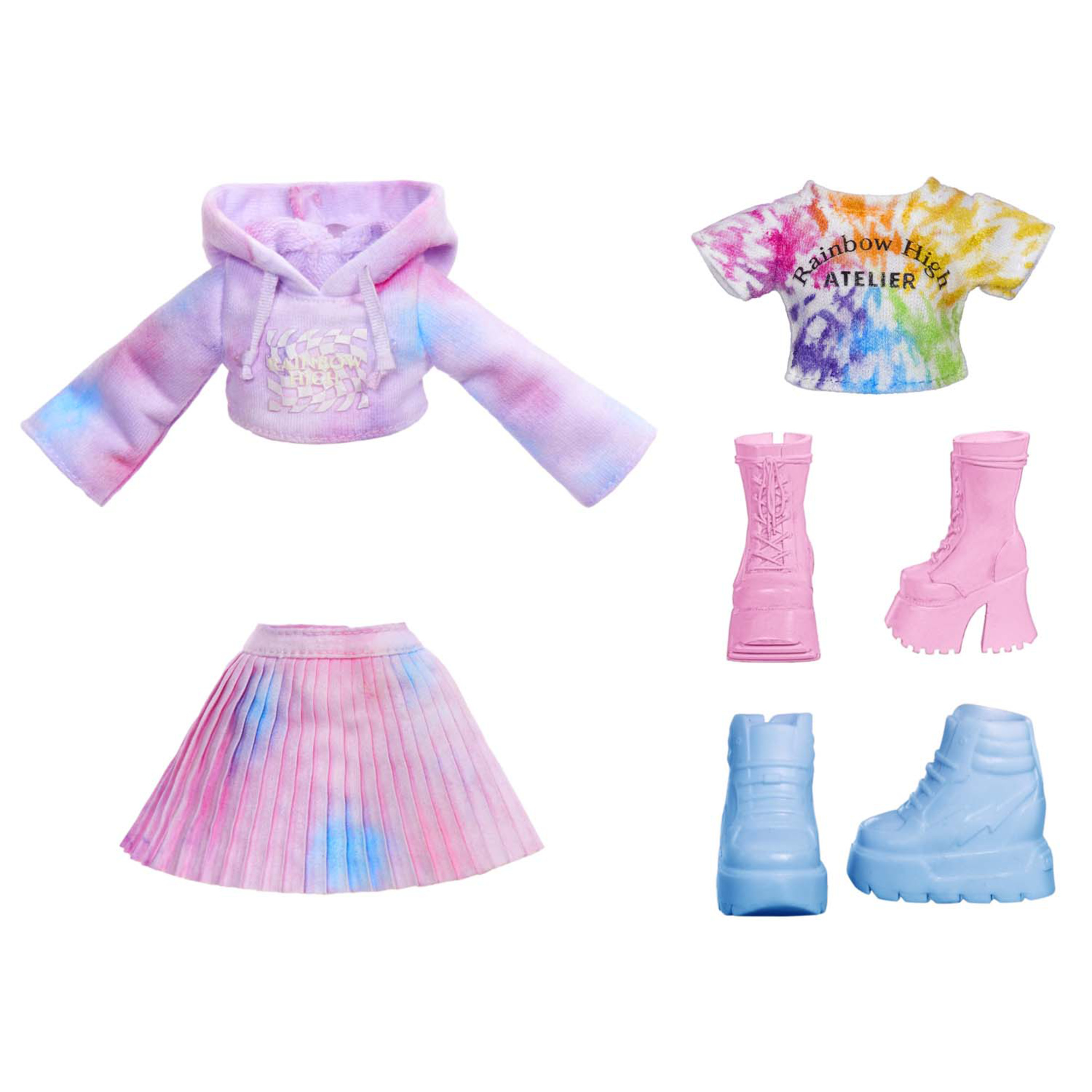 Rainbow high watercolour & create diy fashion doll: acquerelli lavabili, kit tie-dye, occhi viola, capelli ricci, top e scarpe extra - Rainbow High