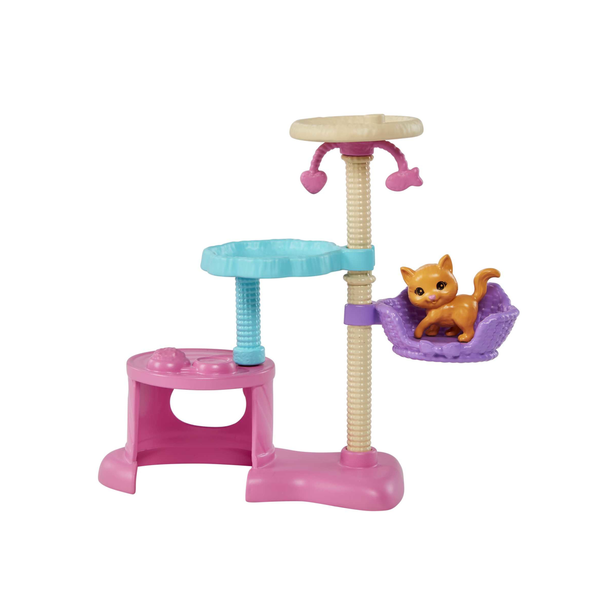 Barbie - giochi dei cuccioli, playset con bambola castana, 1 gatto e 4 gattini, casetta ad albero e accessori inclusi - Barbie