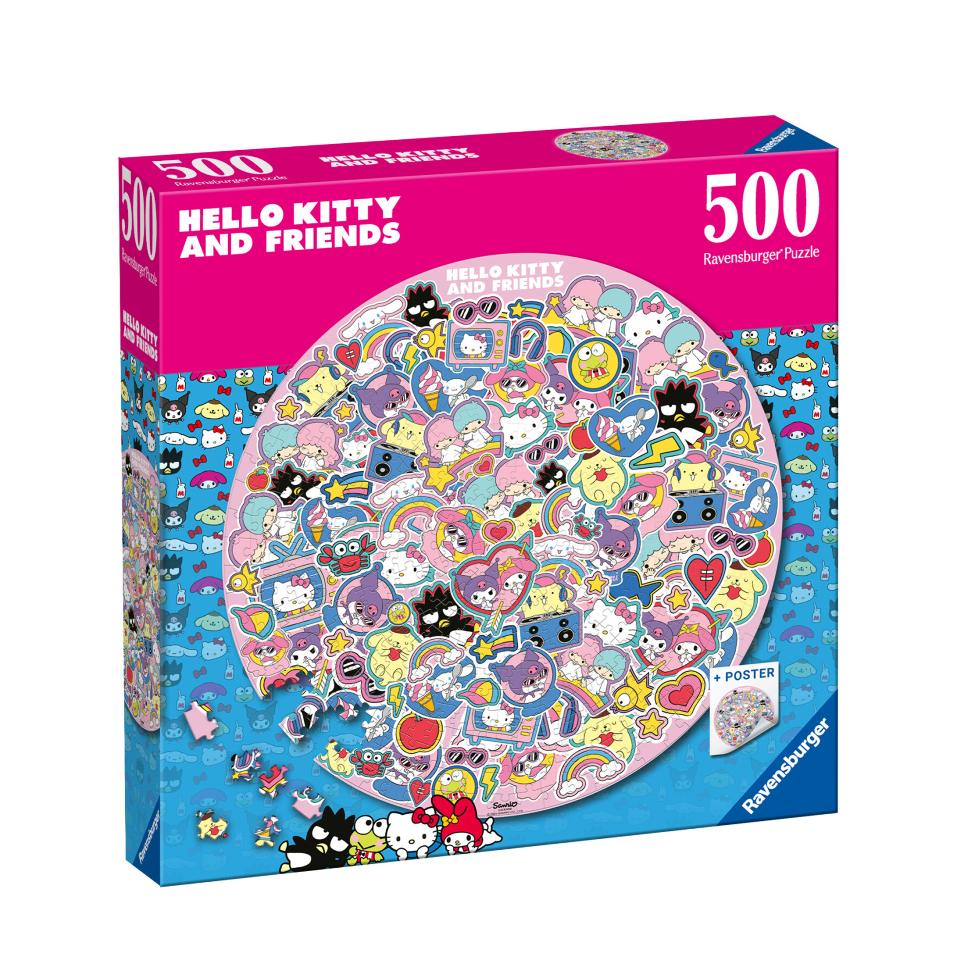 Ravensburger - puzzle rotondo, hello kitty, round puzzle 500 pezzi, puzzle adulti - RAVENSBURGER