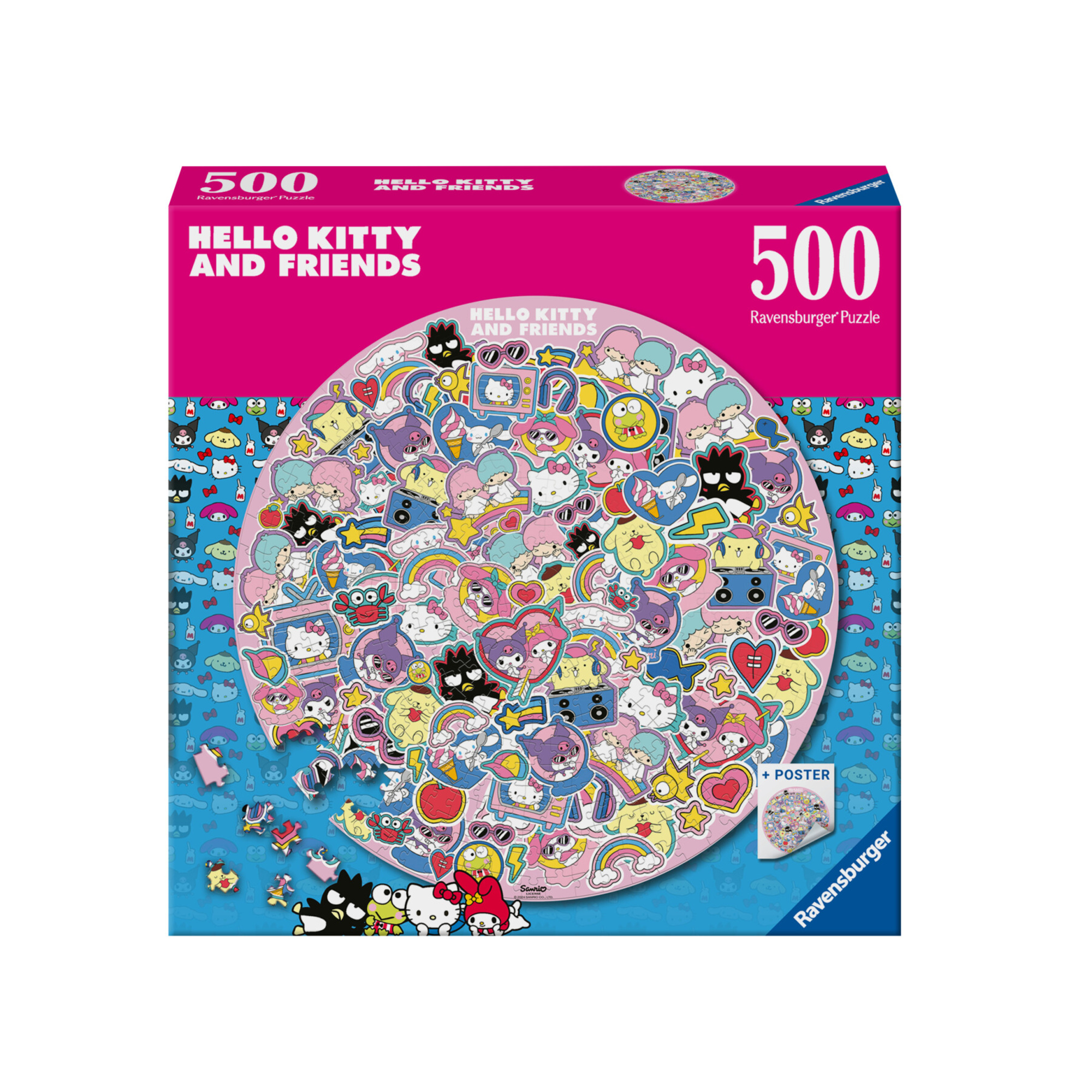 Ravensburger - puzzle rotondo, hello kitty, round puzzle 500 pezzi, puzzle adulti - RAVENSBURGER