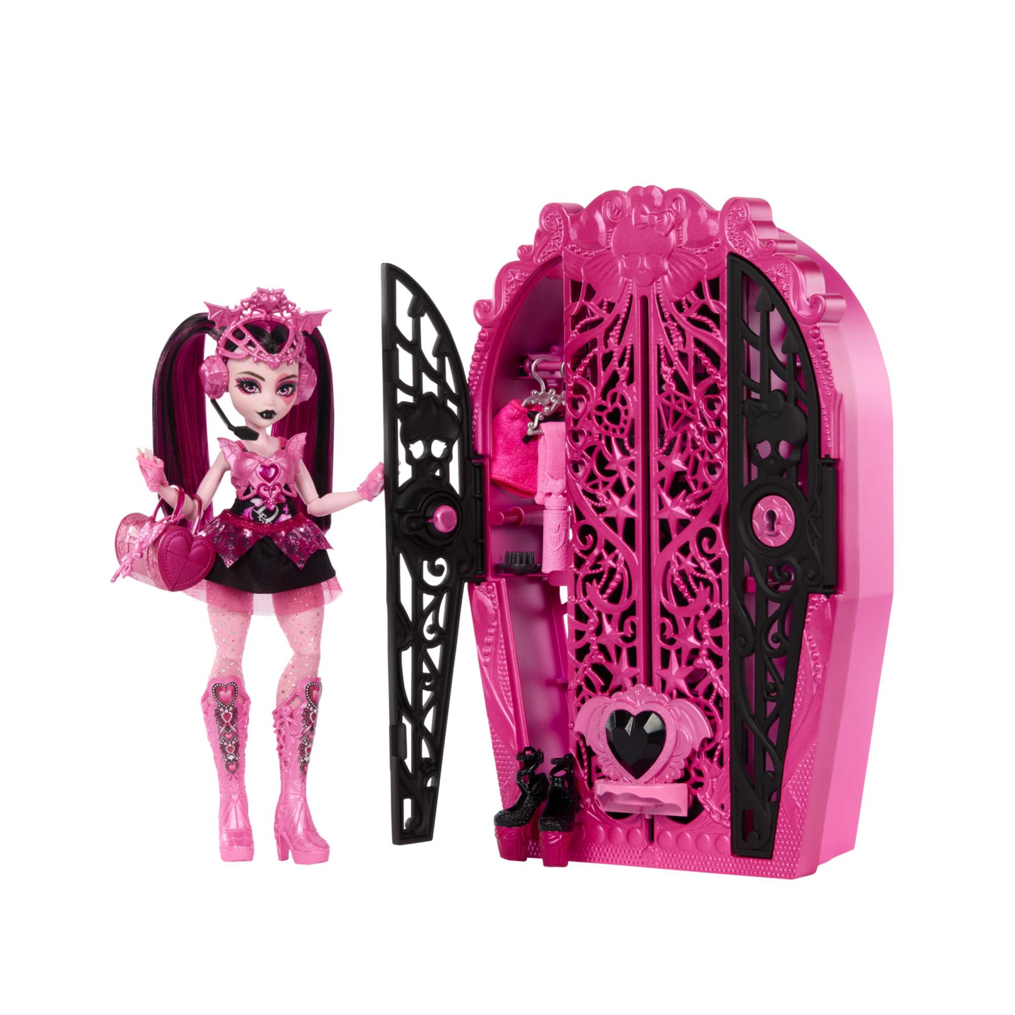 Monster high segreti da brivido - draculaura misteri mostruosi, set con bambola e guardaroba, 19 accessori e capi d'abbigliamento a sorpresa inclusi - Monster High