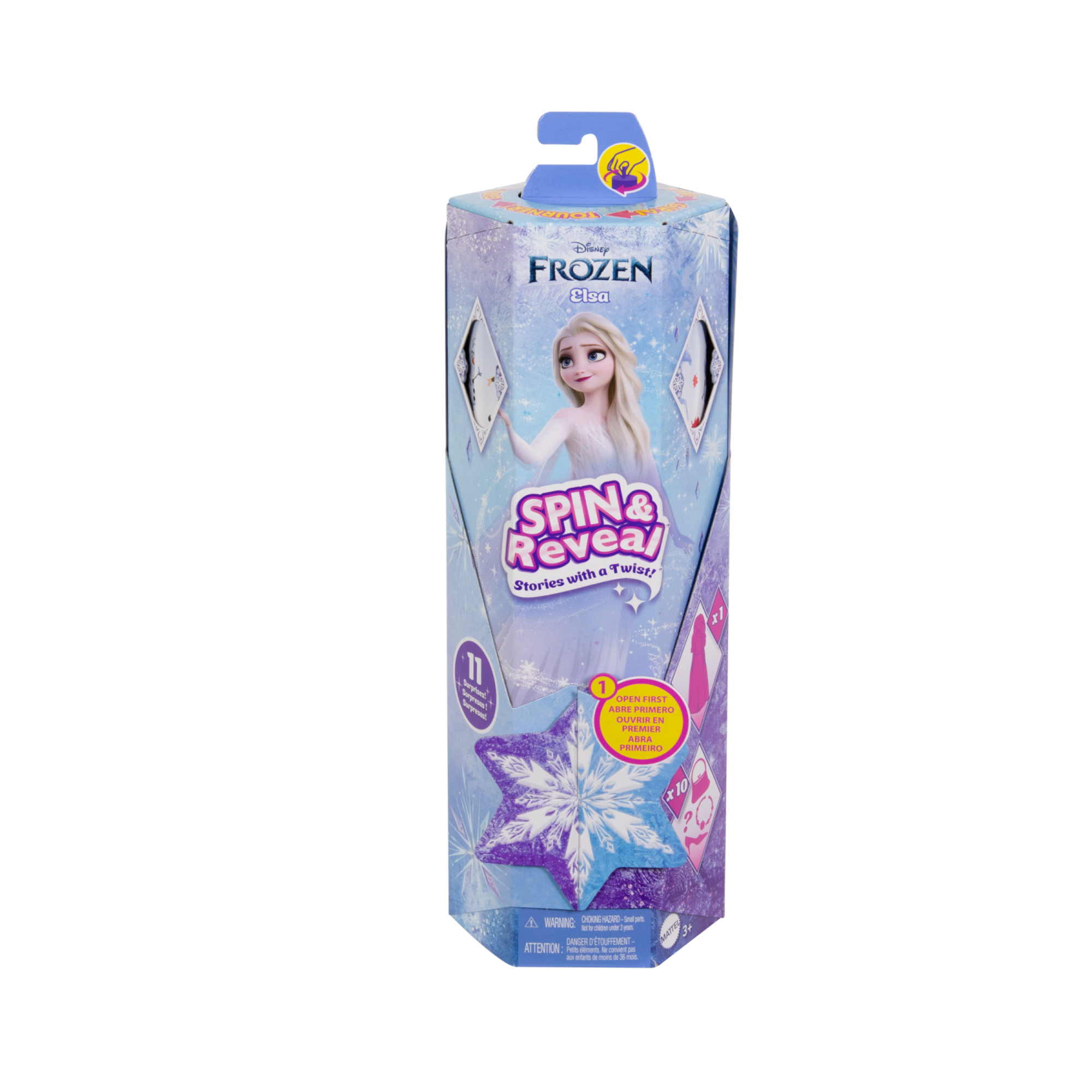 Disney frozen - elsa spin & reveal, set con bambola e 11 sorprese da scoprire, 5 accessori e 5 adesivi inclusi - Frozen