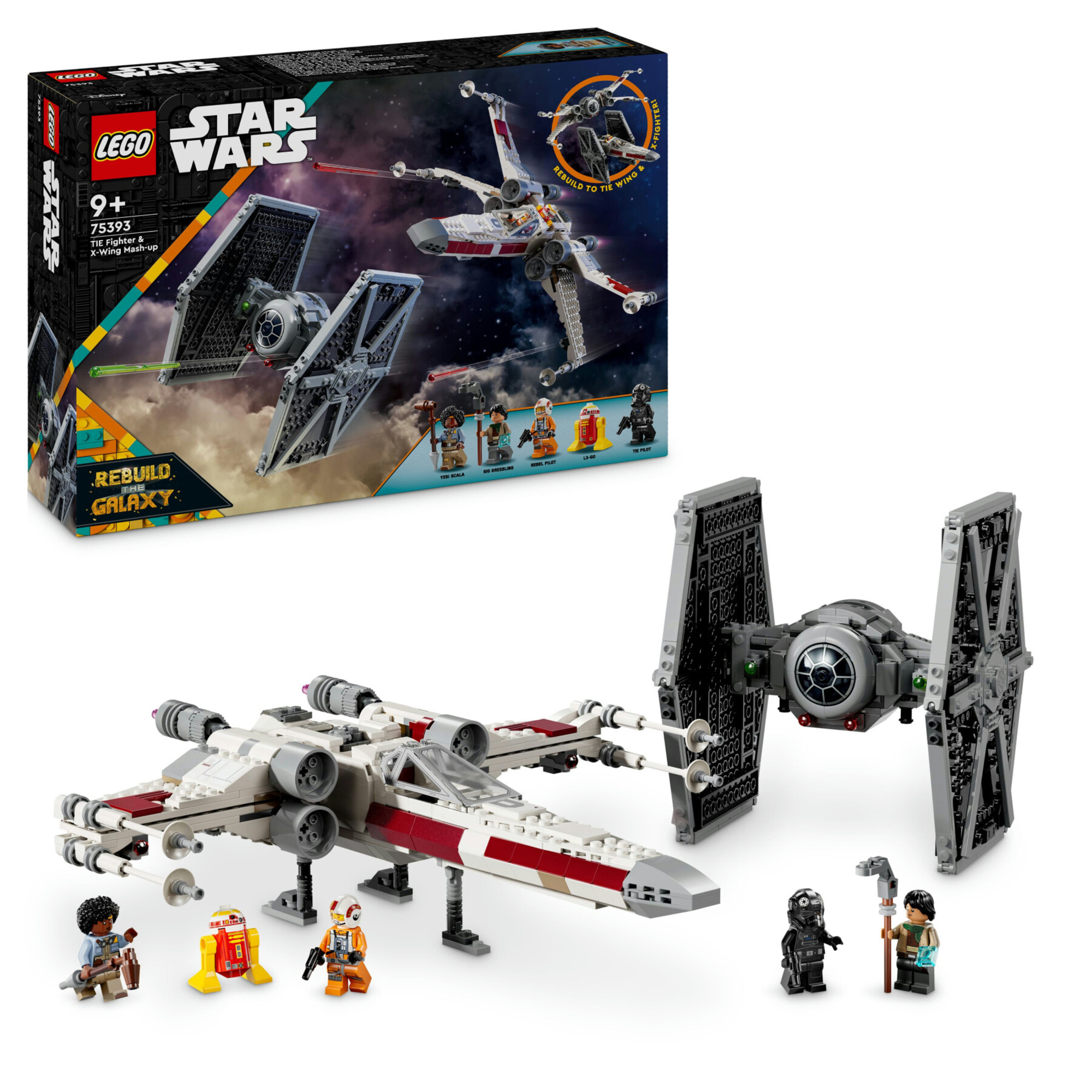 Lego star wars 75393 mash-up tie fighter e x-wing, modellini da costruire di astronavi giocattolo, giochi creativi bambini 9+ - LEGO® Star Wars™