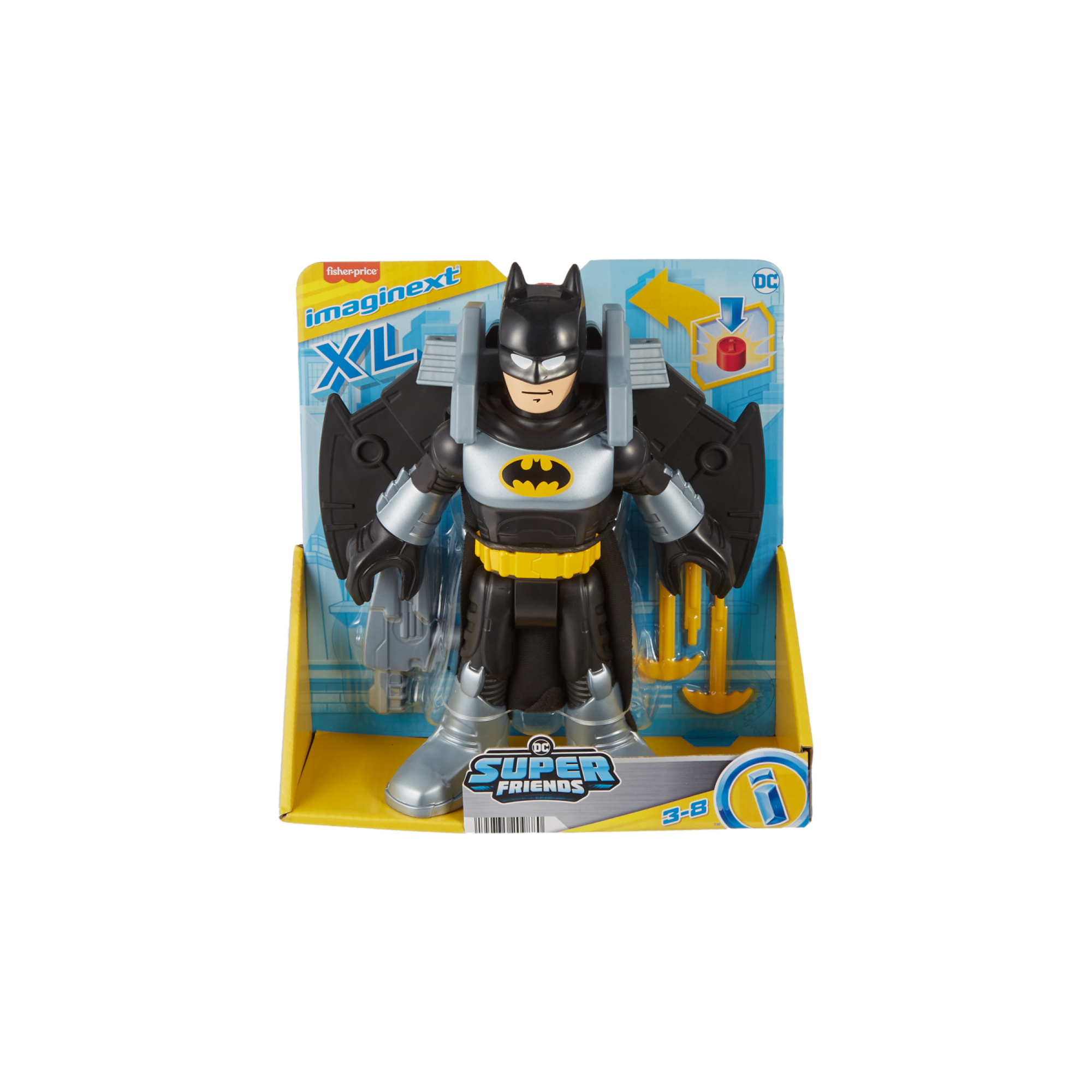 Imaginext dc super friends - batman batglider, action figure xl snodata e batglider trasformabile con lancia-proiettili - IMAGINEXT