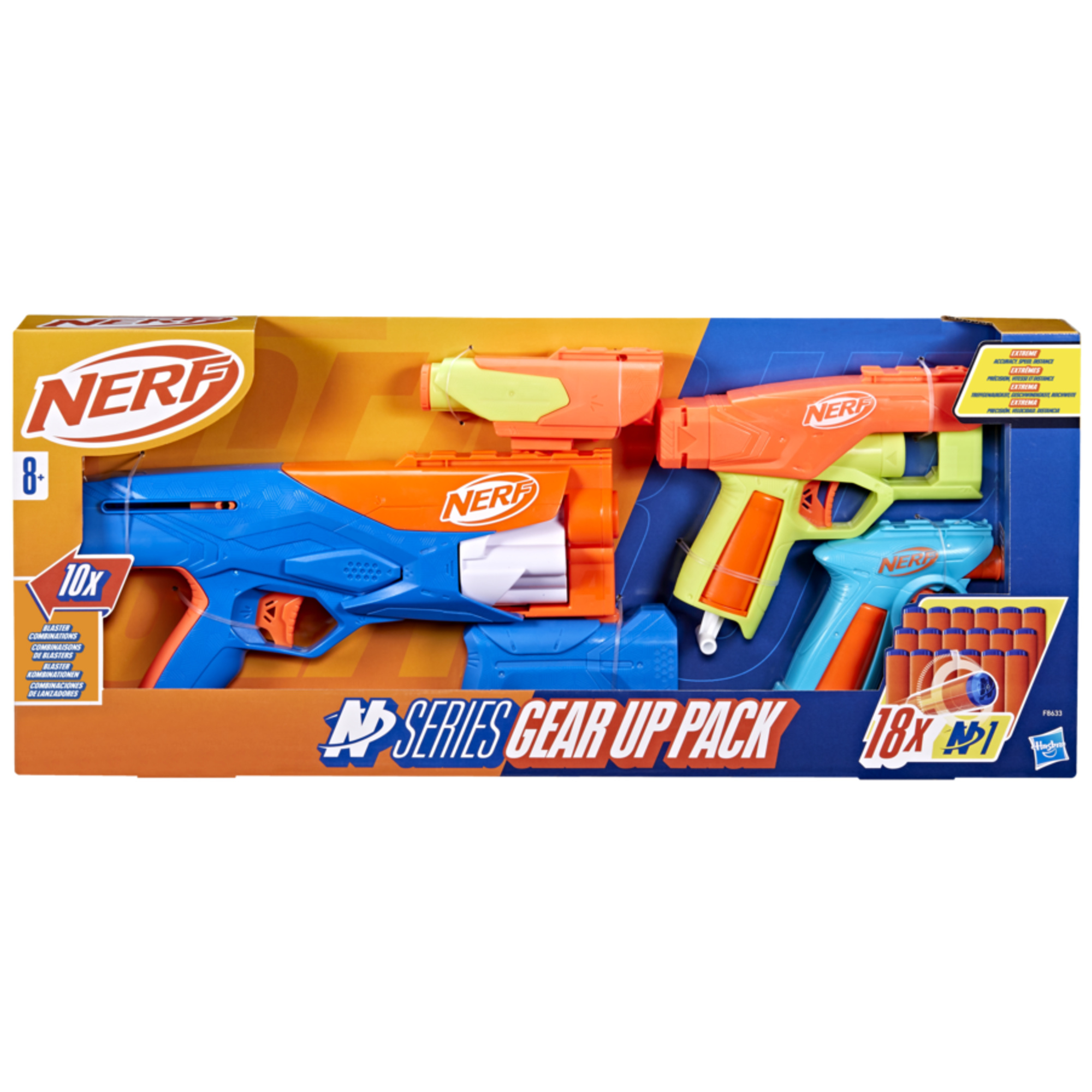 Nerf n- series - gear up pack, confezione da 3 blaster, 18 dardi nerf n1, giocattoli per giochi all'aperto per bambini e bambine dagli 8 anni in su - NERF