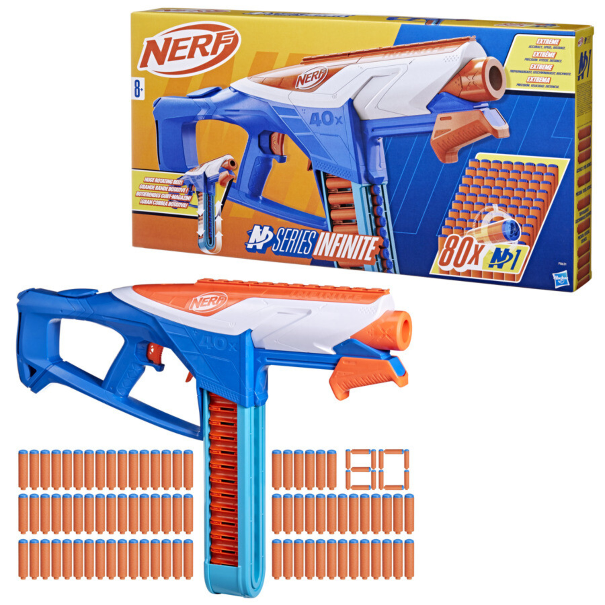 Nerf n-series, infinite, blaster con 80 dardi nerf n1, catena da battaglia da 40 dardi, giocattoli per bambini e bambine dagli 8 anni in su - NERF