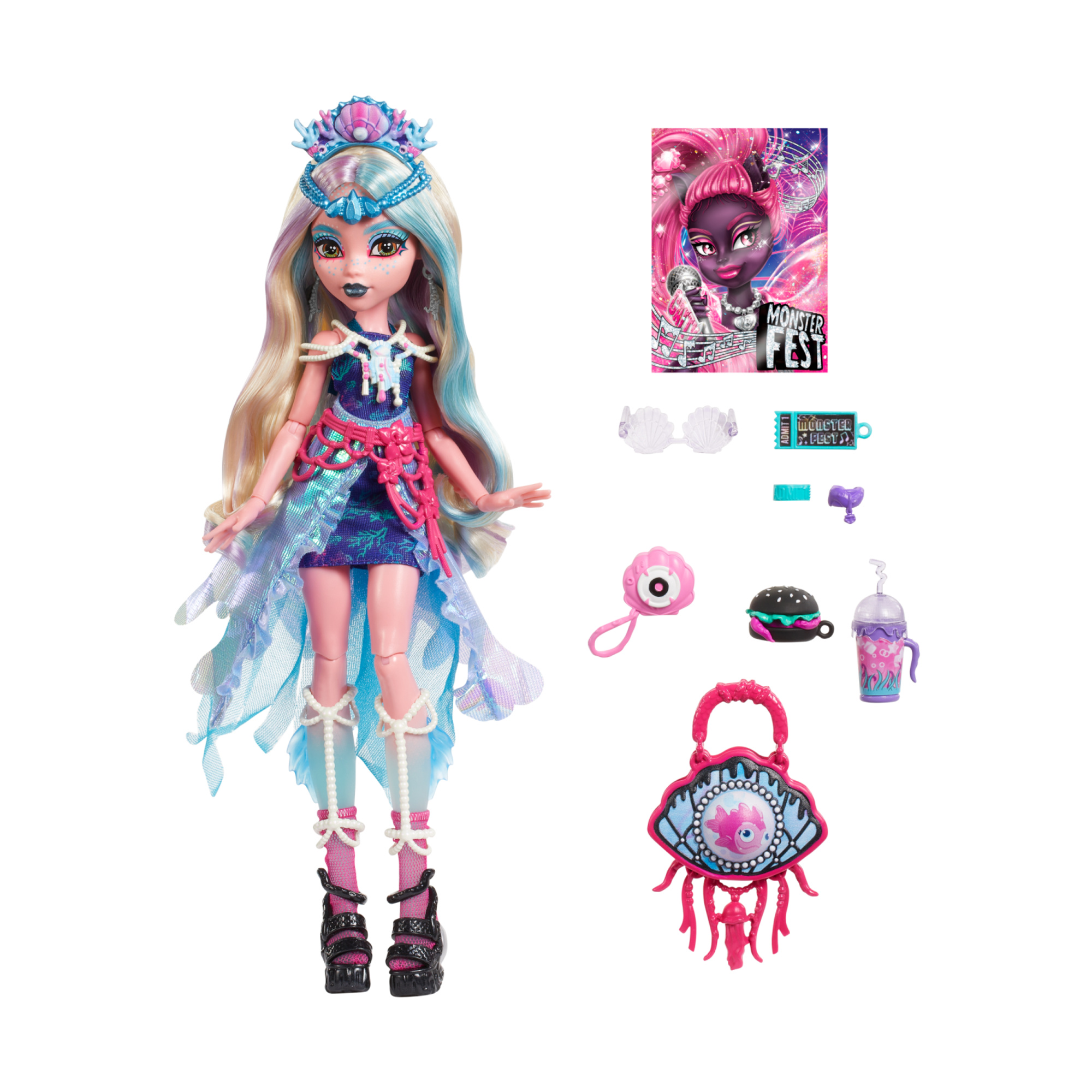 Monster high - lagoona blue monster fest, bambola con outfit glamour e accessori a tema festival musicale inclusi - Monster High