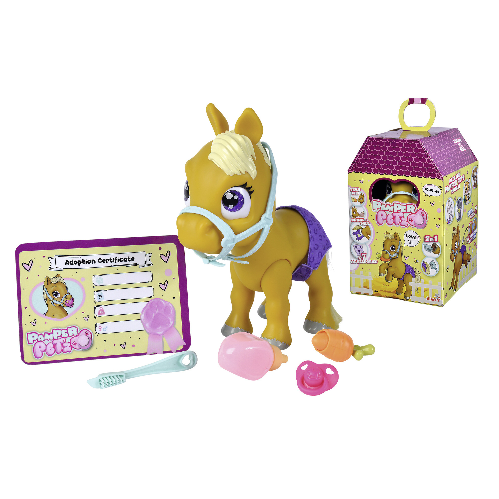 Pampet petz pony con cuoricino gender reveal - funzioni interattive e accessori sorprendenti - 24 cm - 