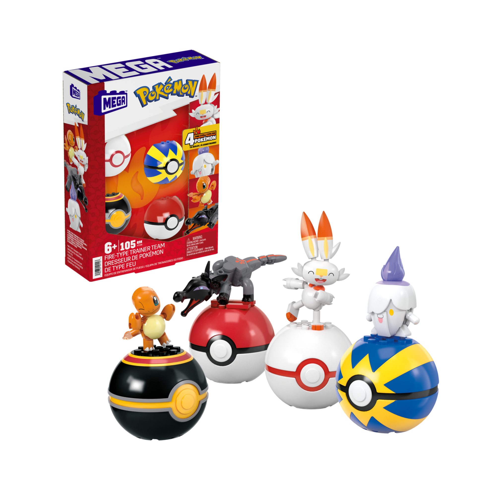 Mega pokémon - squadra di tipo fuoco per allenatore, set da costruire con 105 pezzi, include 4 personaggi snodati - MEGA BLOCKS