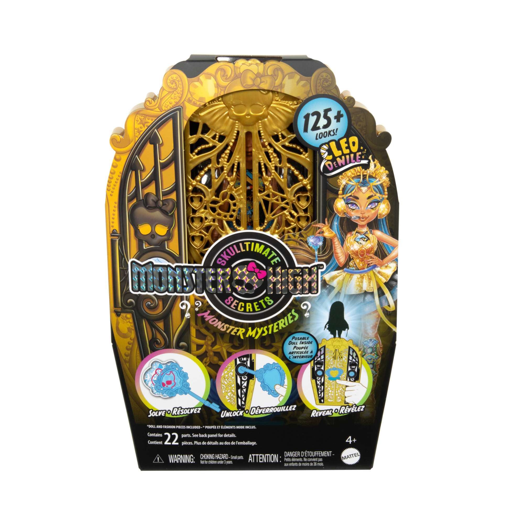 Monster high segreti da brivido - cleo de nile misteri mostruosi, set con bambola e guardaroba, 19 accessori e capi d'abbigliamento a sorpresa inclusi - Monster High