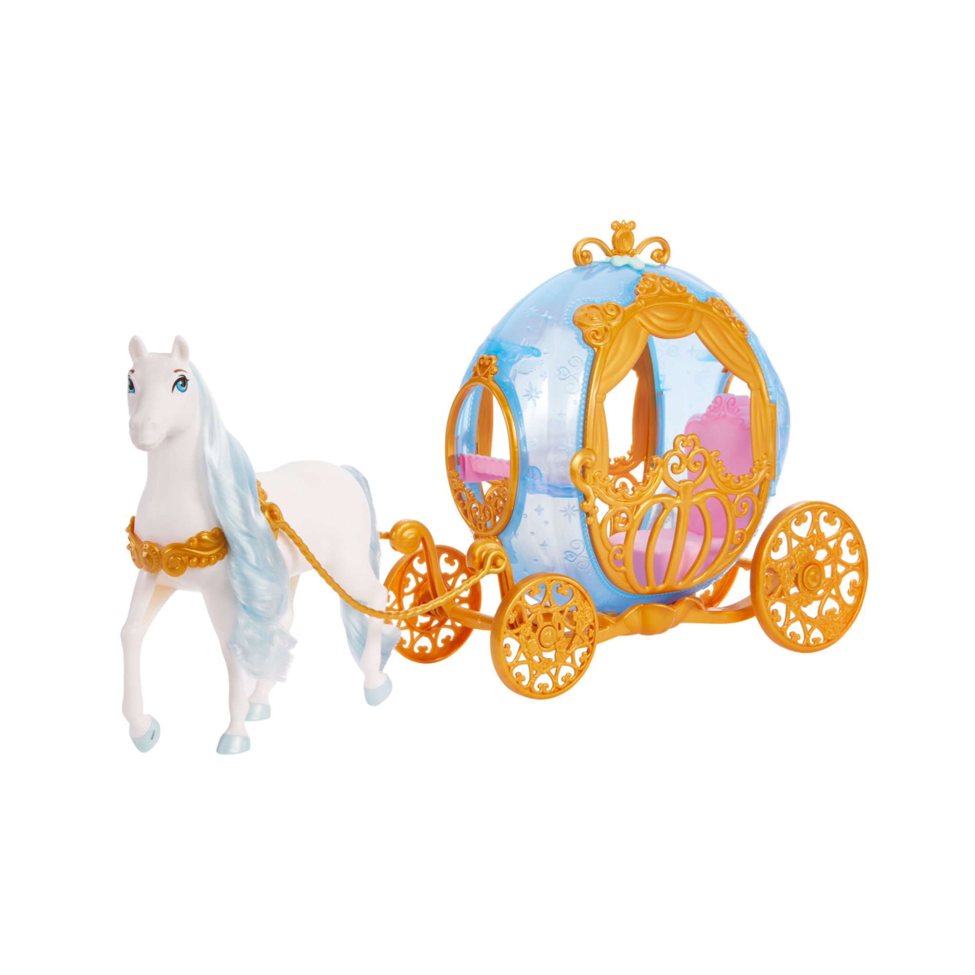 Disney princess - carrozza di cenerentola, playset mobile con dettagli dorati e cavallo bianco con criniera e coda spazzolabili - DISNEY PRINCESS