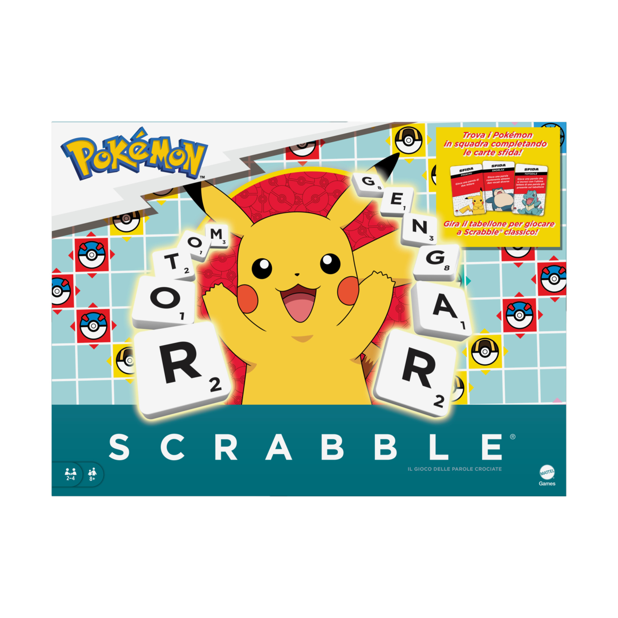 Scrabble pokémon, il gioco da tavolo delle parole crociate con 50 sfide dei personaggi pokémon - MATTEL GAMES, POKEMON, Scrabble