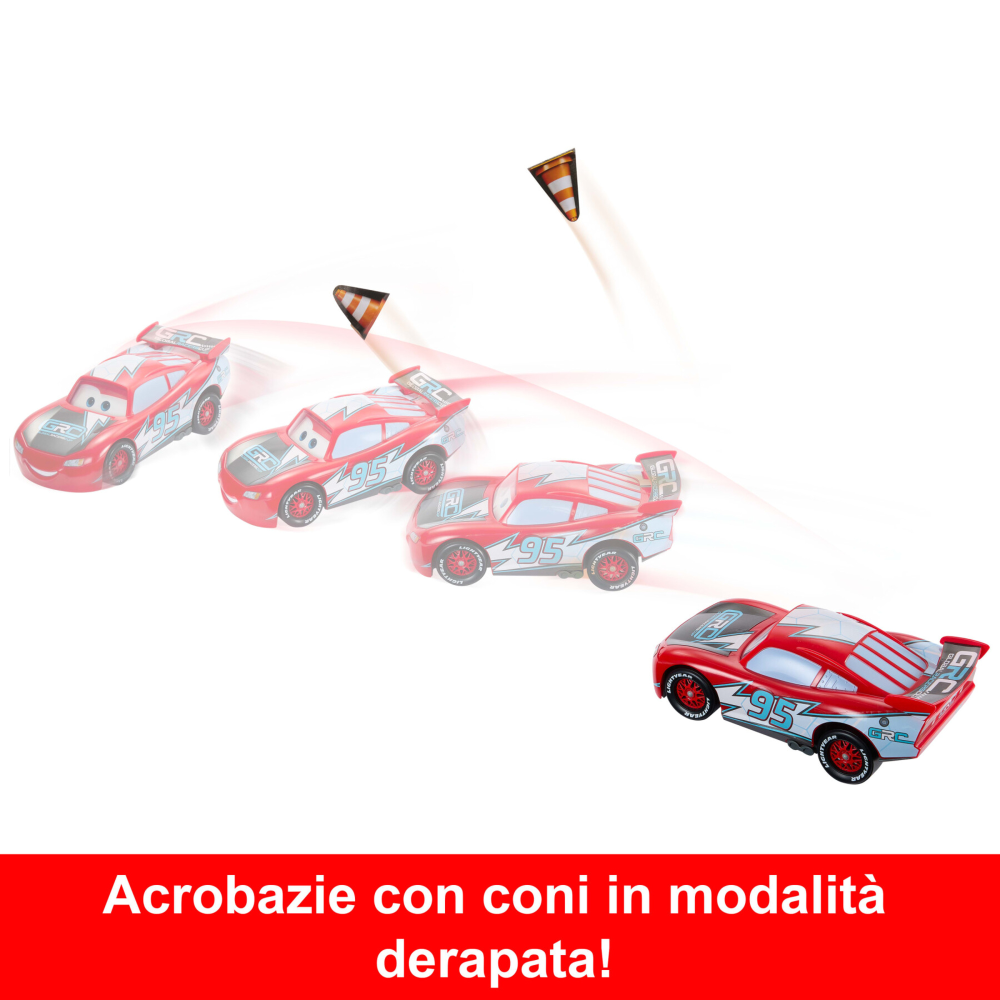 Cars - saetta mcqueen corsa globale derapa e sfreccia, veicolo con interruttore e 2 modalità rettilineo e sfreccia - Cars