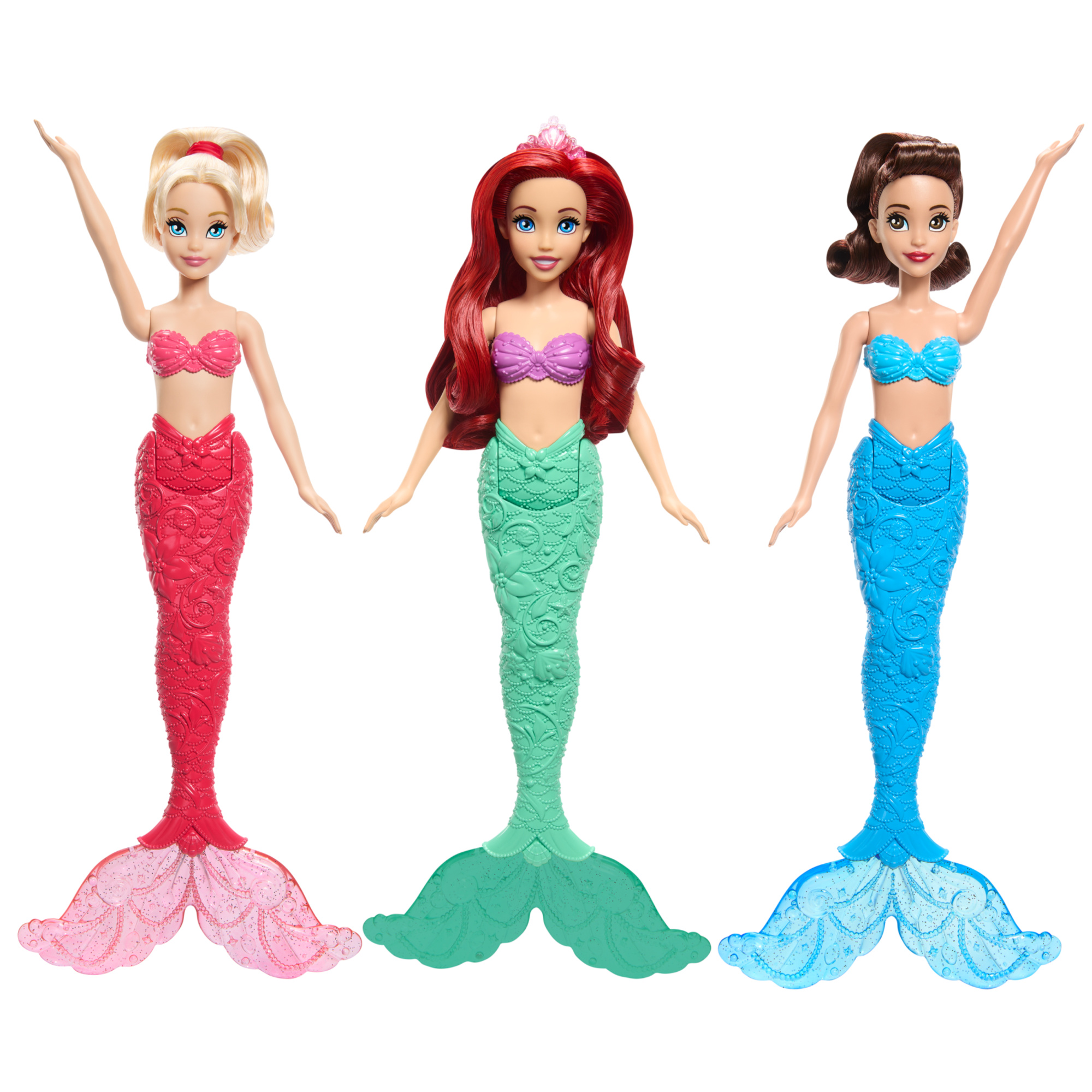 Disney princess - ariel e le sue sorelle, set 3 bambole sirena alla moda con code glitterate - DISNEY PRINCESS