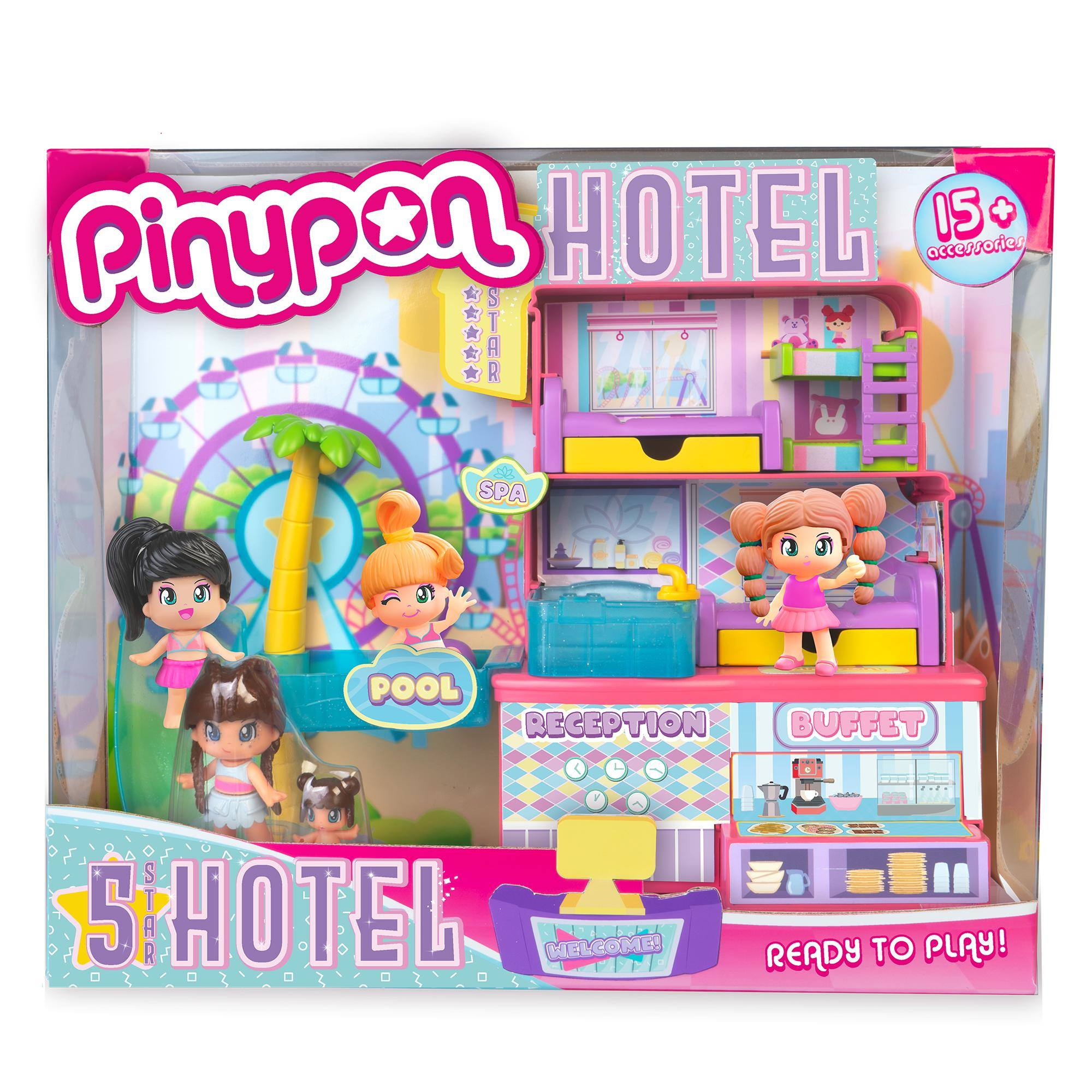 Pinypon 5 star hotel, play set con 2 personaggi e accessori, per bambine/i dai 4 anni - PINYPON