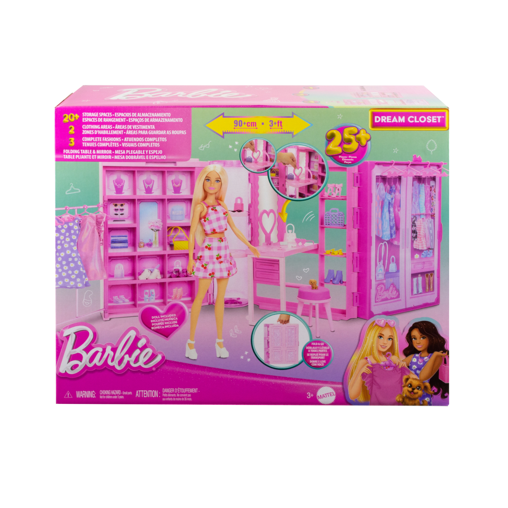 Barbie - armadio dei sogni, set con bambola bionda alla moda, 25 vestiti e accessori, 3 look completi inclusi - Barbie