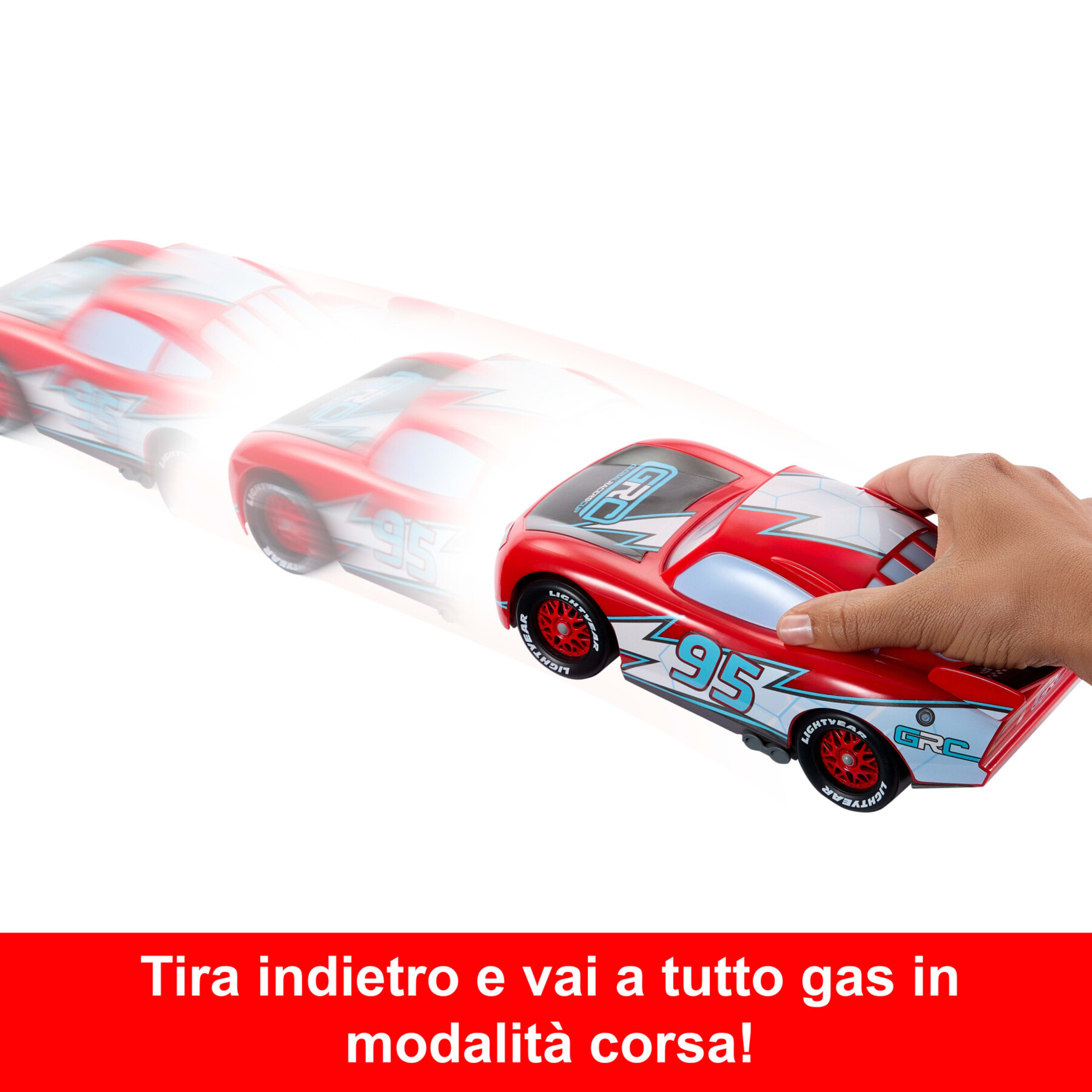 Cars - saetta mcqueen corsa globale derapa e sfreccia, veicolo con interruttore e 2 modalità rettilineo e sfreccia - Cars