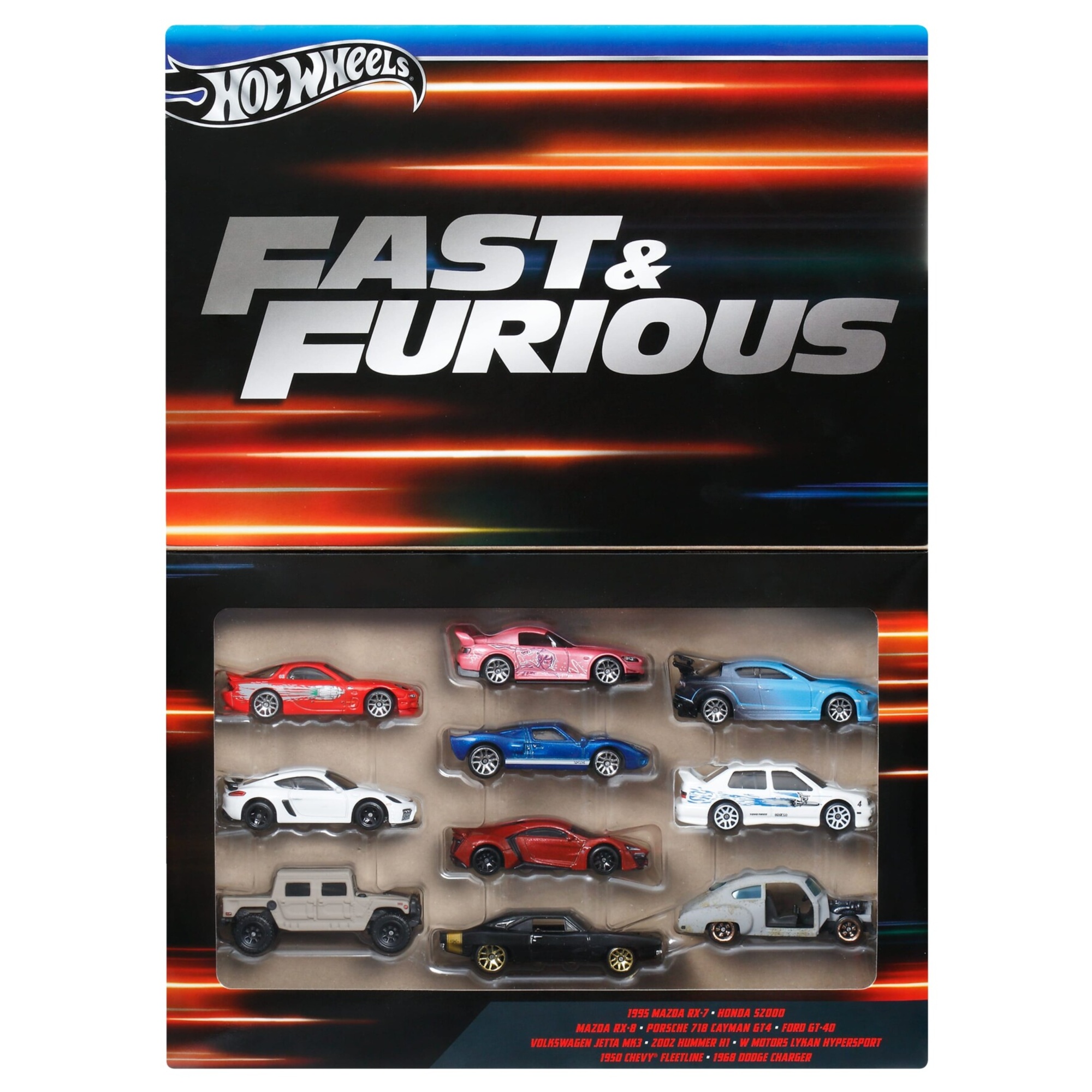 Hot wheels fast & furious - set da 10 macchinine die-cast in scala 1:64, da collezionare ed esporre - Hot Wheels