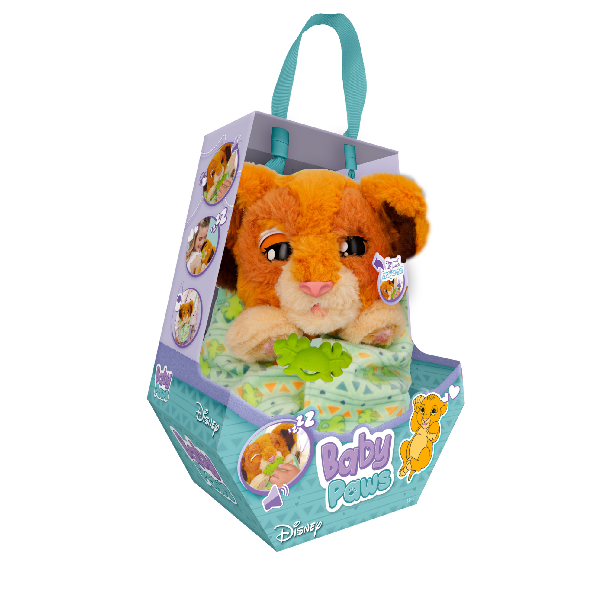 Baby paws simba, cucciolo interattivo  come il personaggio disney, con suoni, ciuccio e borsetta-copertina - BABY PAWS