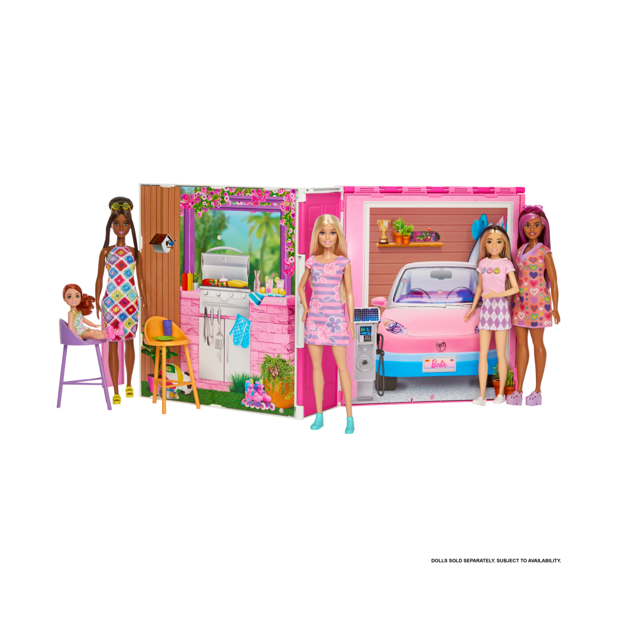 Barbie - loft casa delle vacanze, set con bambola bionda, 4 aree di gioco e 11 accessori - Barbie
