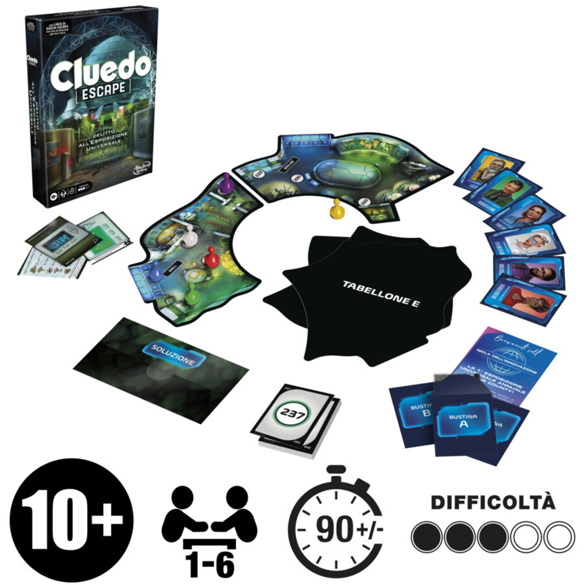 Cluedo escape - delitto all'esposizione universale, gioco da tavolo, giochi in versione escape room da risolvere 1 volta sola - 10+ - CLUE/CLUEDO