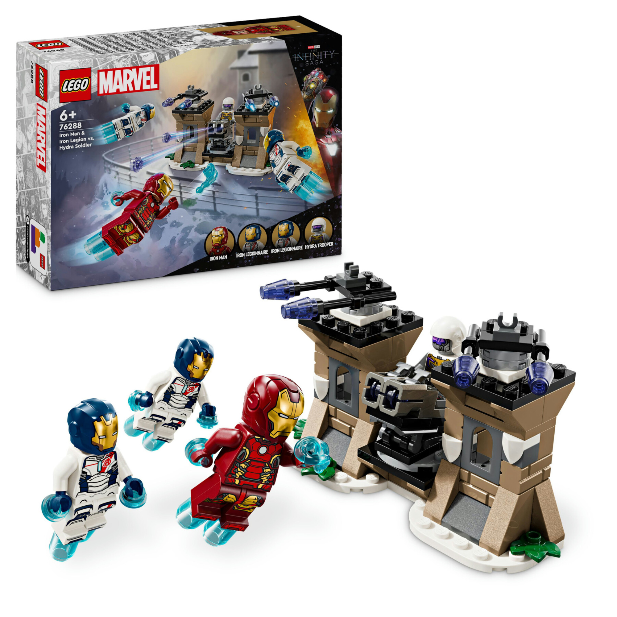 Lego marvel 76288 iron man e legione di ferro vs. soldato hydra giocattolo costruibile, giochi bambini 6+ fan dei supereroi