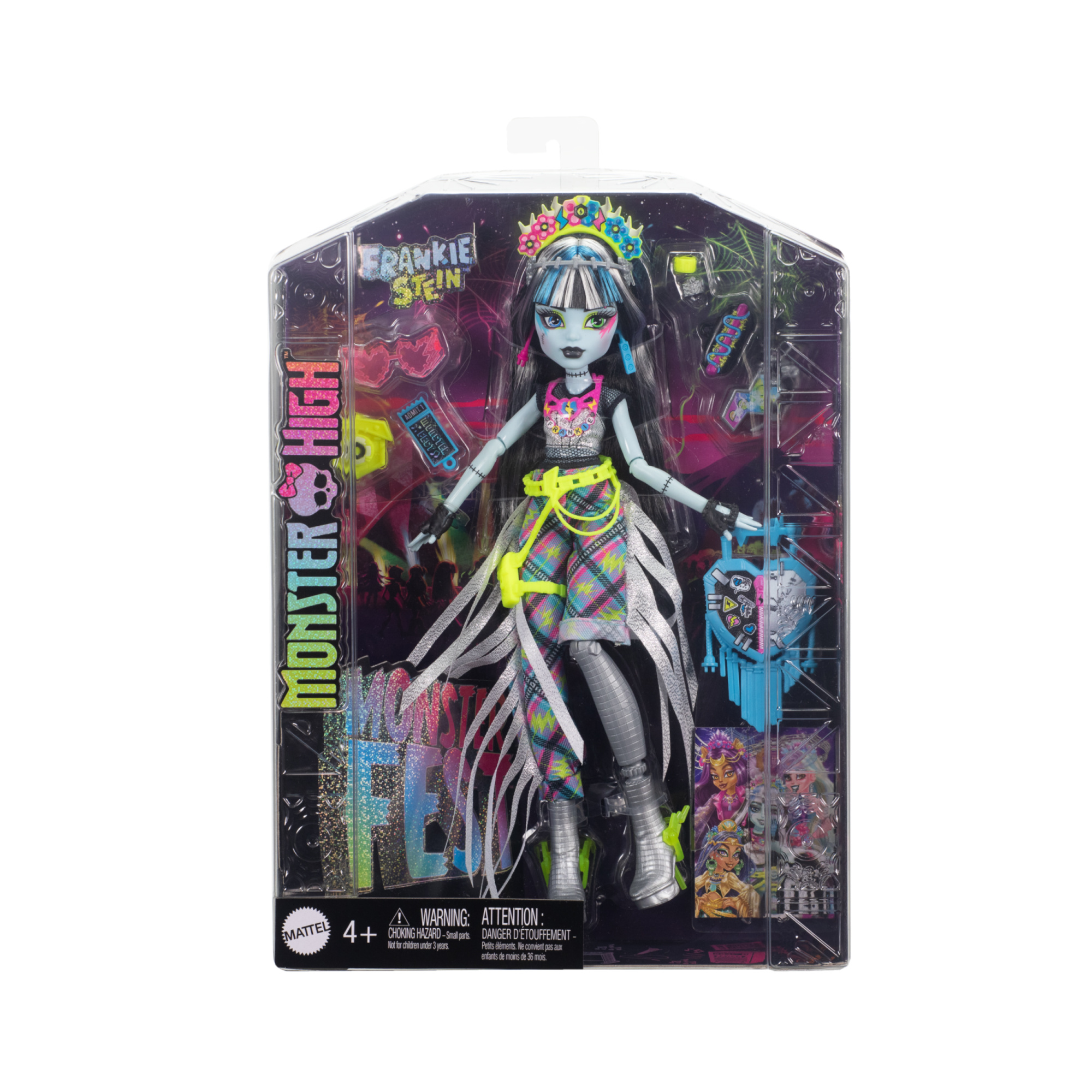 Monster high - frankie stein monster fest, bambola con outfit glamour e accessori a tema festival musicale inclusi - Monster High