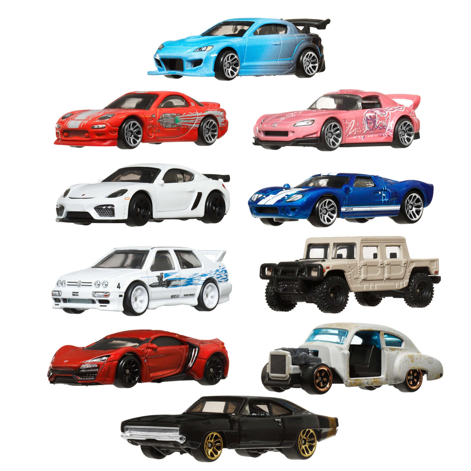 Hot wheels fast & furious - set da 10 macchinine die-cast in scala 1:64, da collezionare ed esporre - Hot Wheels