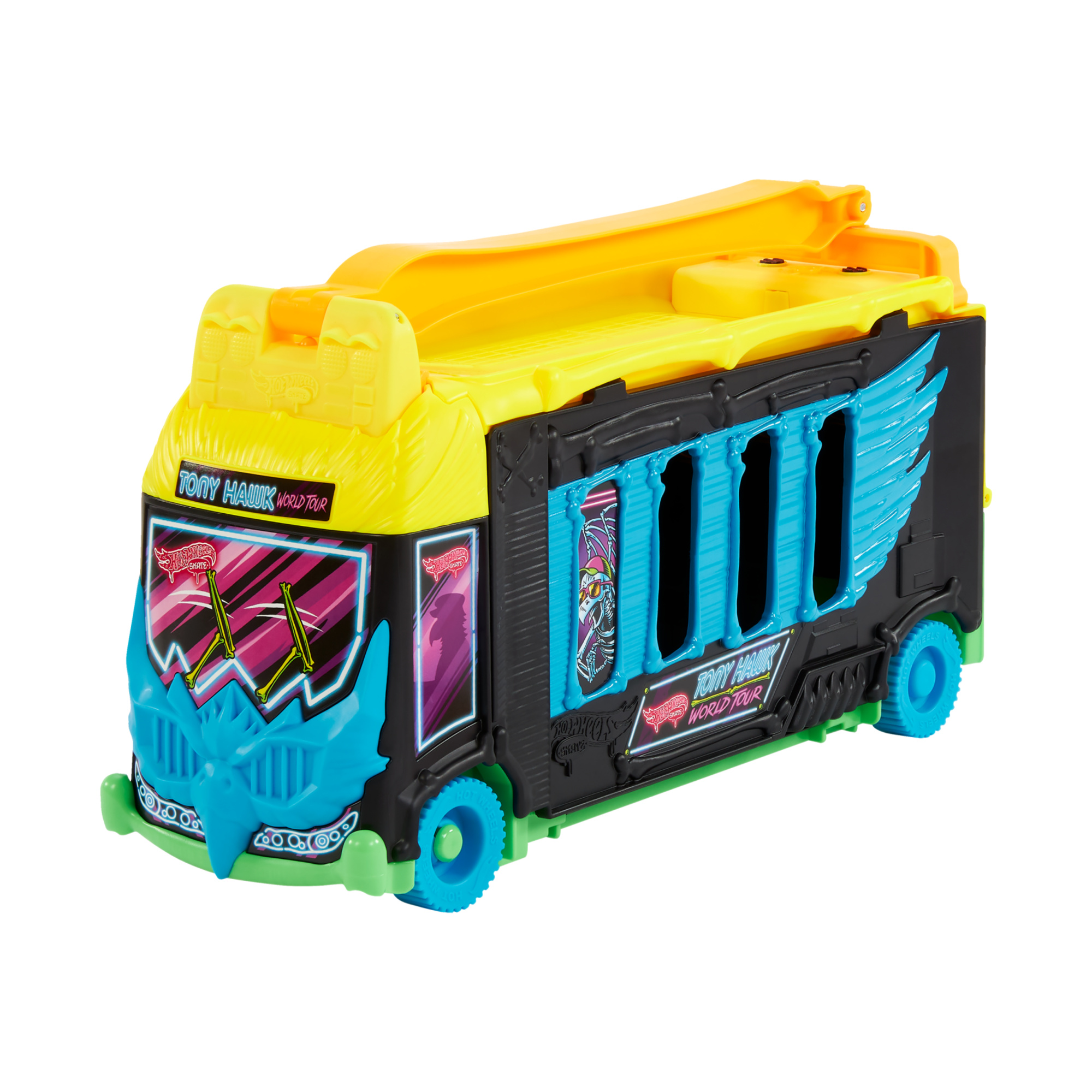 Hot wheels skate - bus trasformabile tony hawk, diventa uno skatepark, fingerboard e scarpine da skate incluse - Hot Wheels