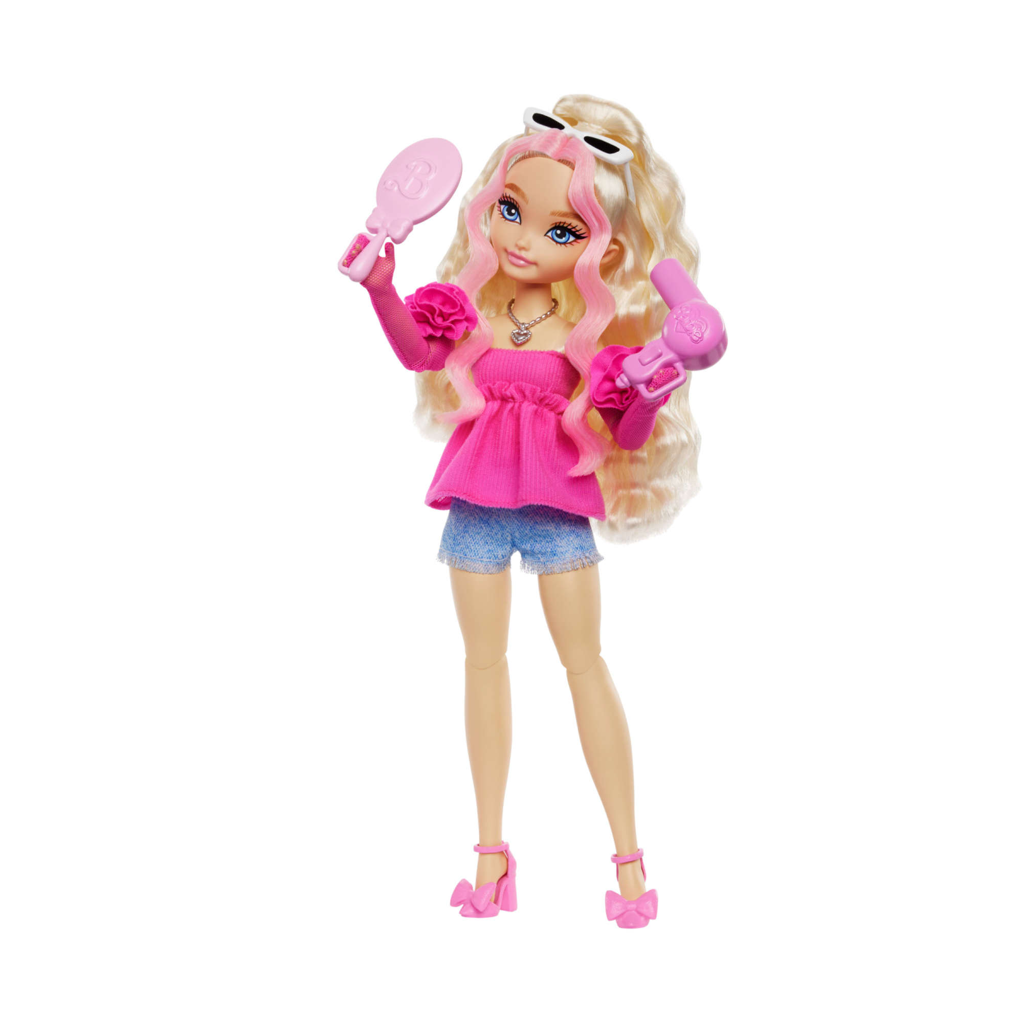 Barbie dream besties - barbie "malibu", bambola bionda alla moda con 11 accessori a tema capelli e make-up inclusi - Barbie