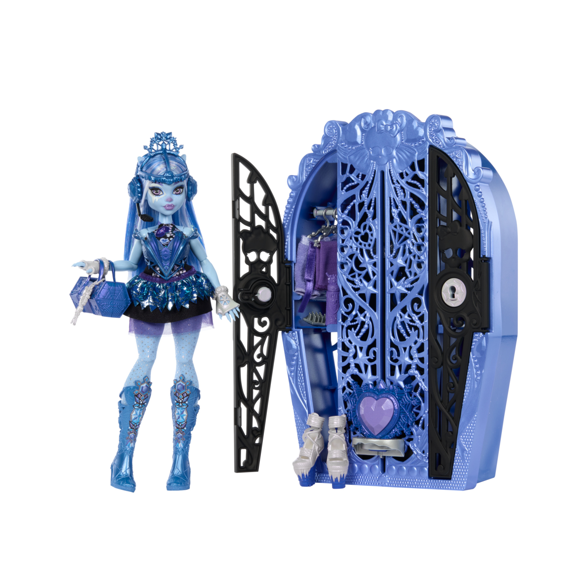 Monster high segreti da brivido - abbey bominable misteri mostruosi, set con bambola e guardaroba, 19 accessori e vestiti a sorpresa inclusi - Monster High