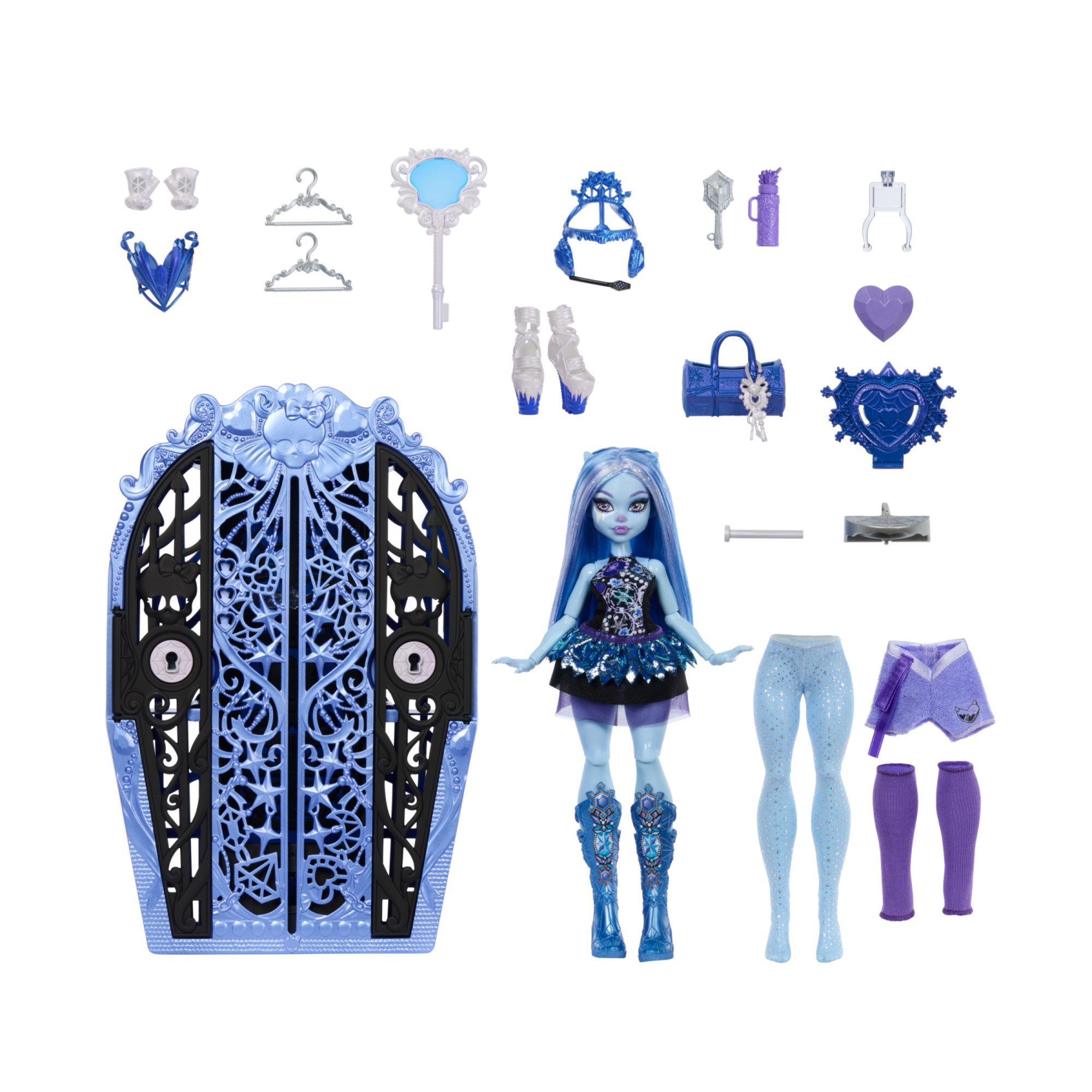 Monster high segreti da brivido - abbey bominable misteri mostruosi, set con bambola e guardaroba, 19 accessori e vestiti a sorpresa inclusi - Monster High