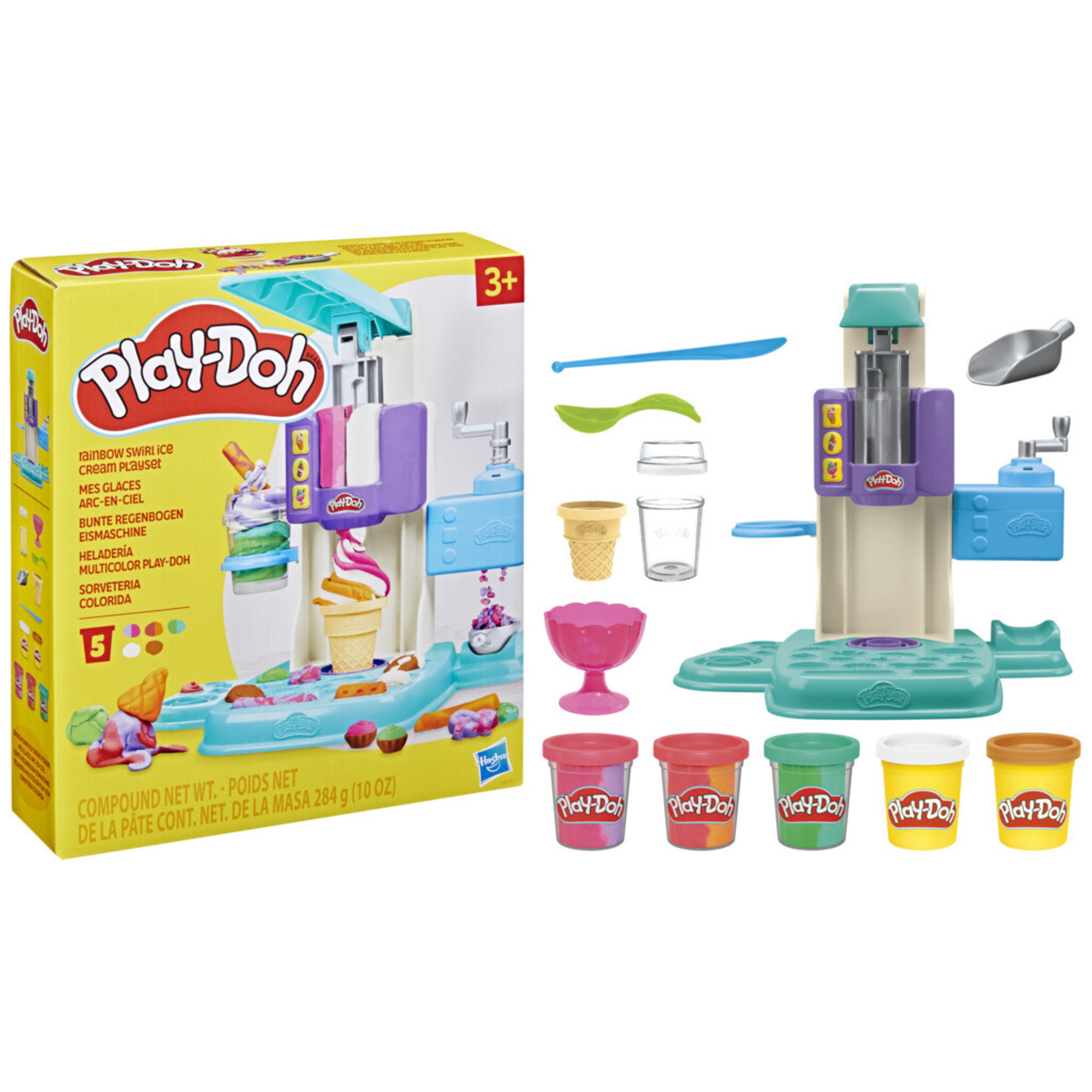 Play-doh - gelateria arcobaleno, playset con accessori e vasetti per creare gelati - PLAY-DOH