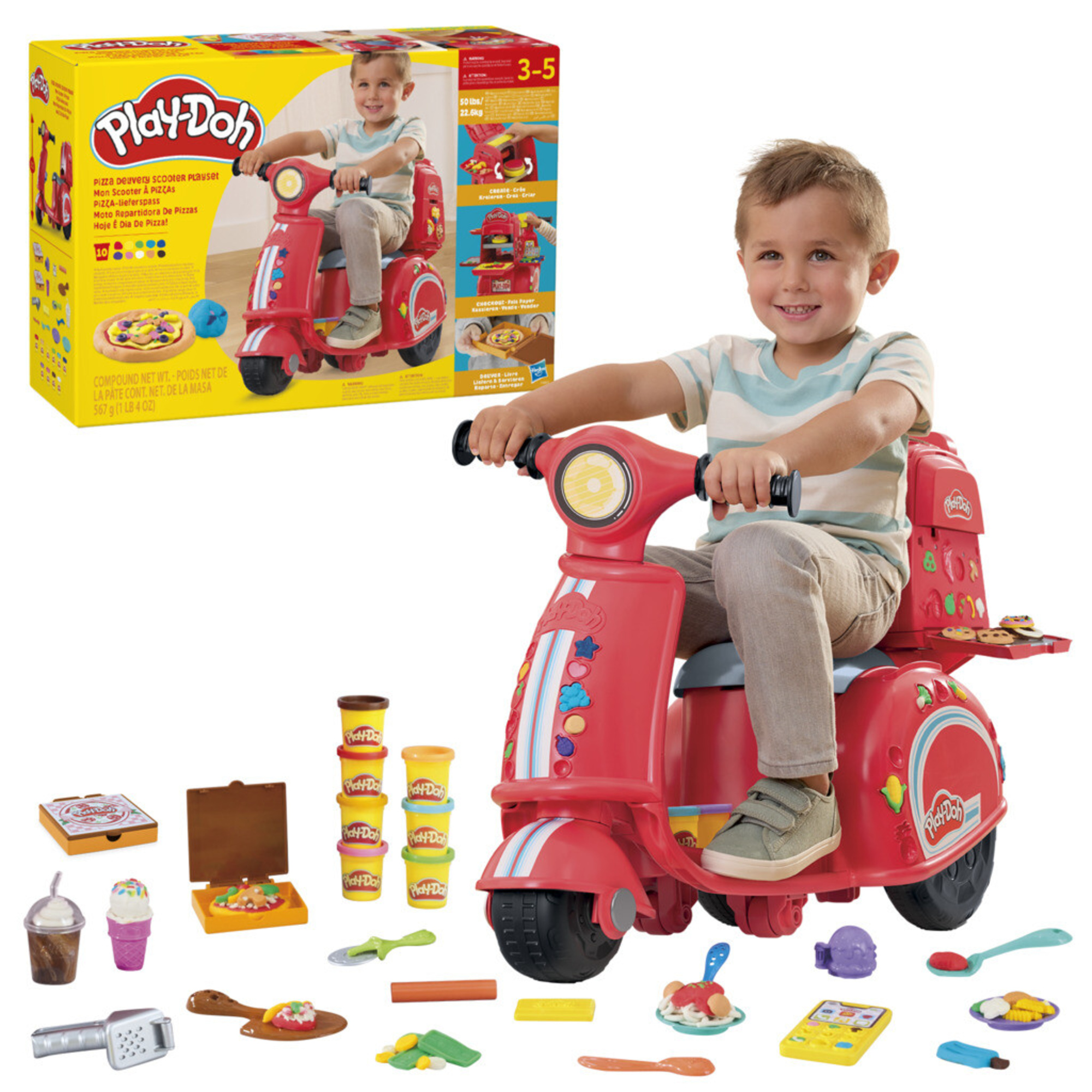 Play-doh - pizza delivery scooter, playset con scooter per consegnare le pizze, attività manuali per bambini e bambine - PLAY-DOH