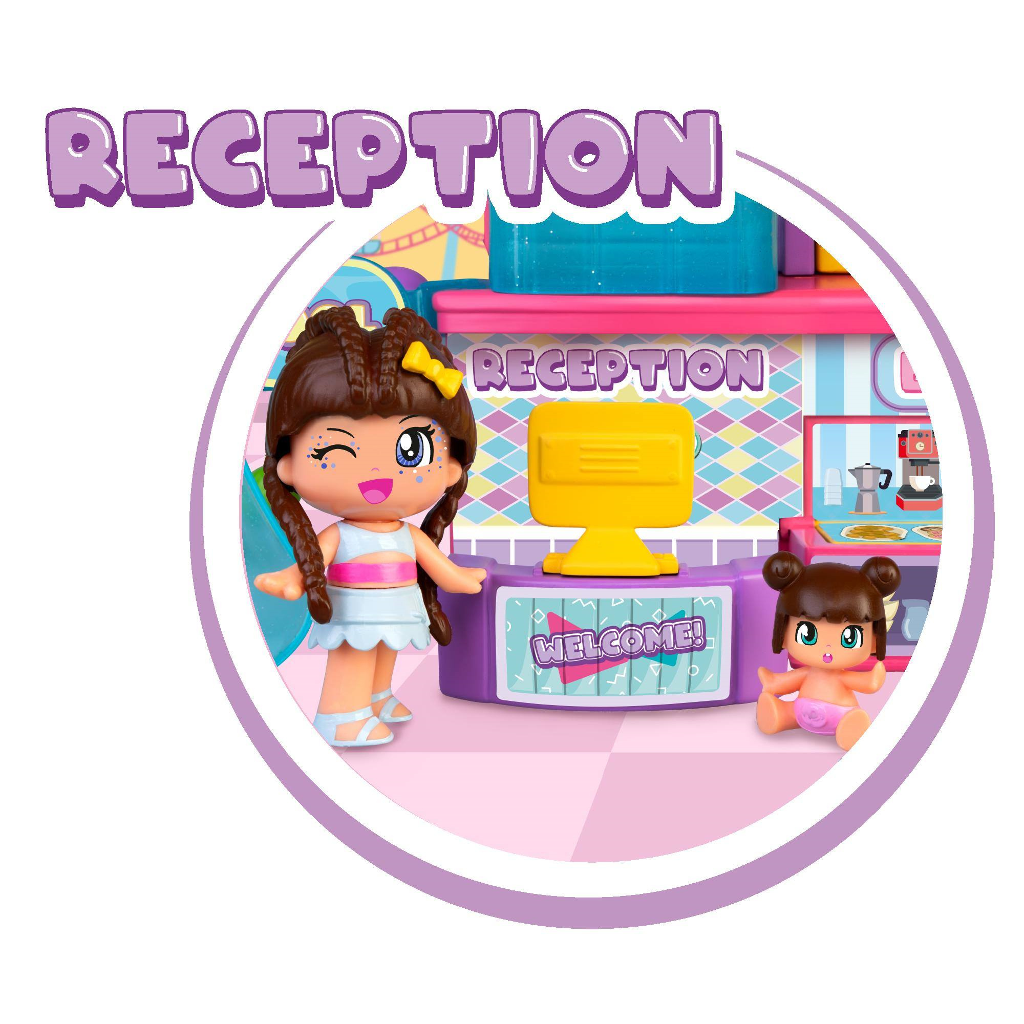 Pinypon 5 star hotel, play set con 2 personaggi e accessori, per bambine/i dai 4 anni - PINYPON