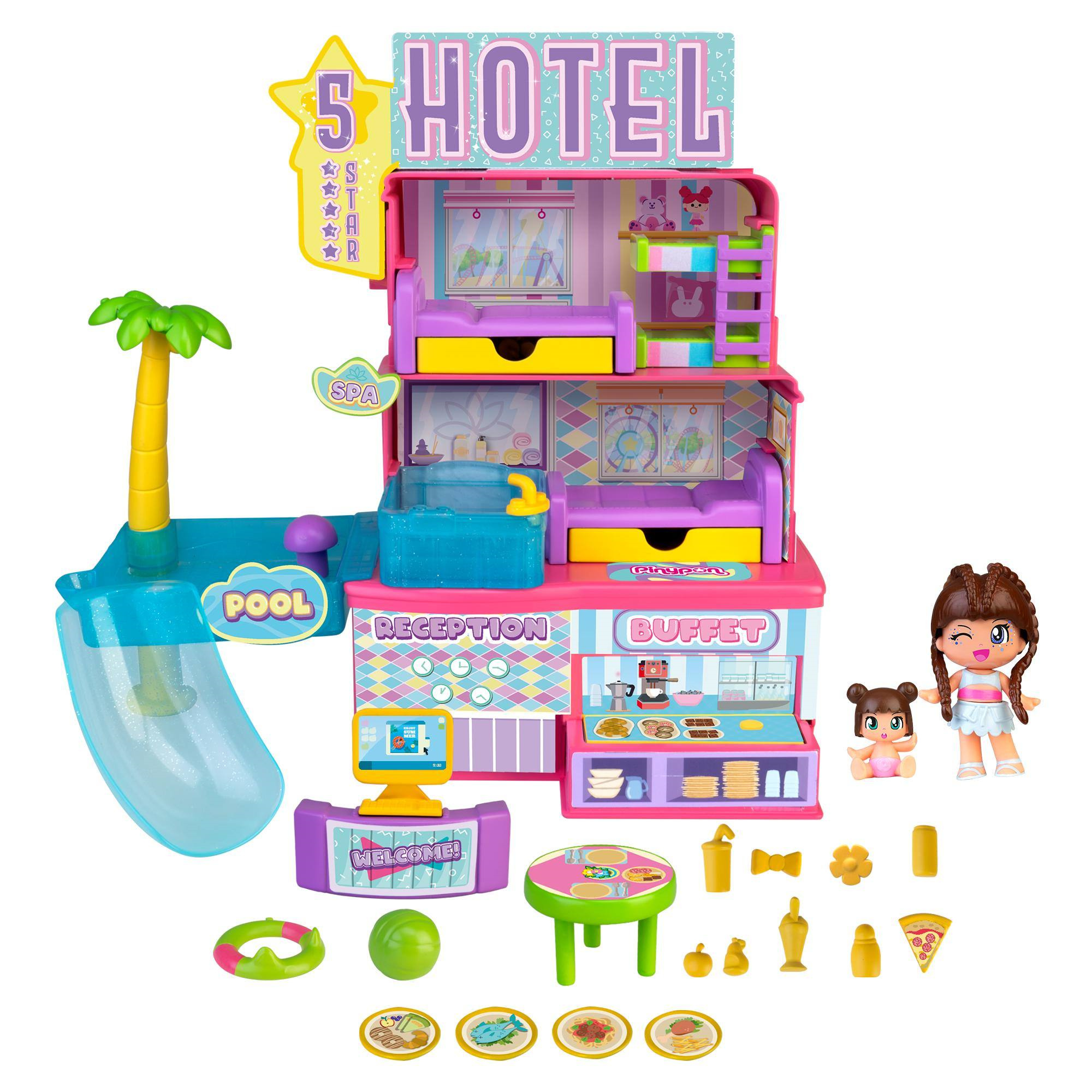 Pinypon 5 star hotel, play set con 2 personaggi e accessori, per bambine/i dai 4 anni - PINYPON