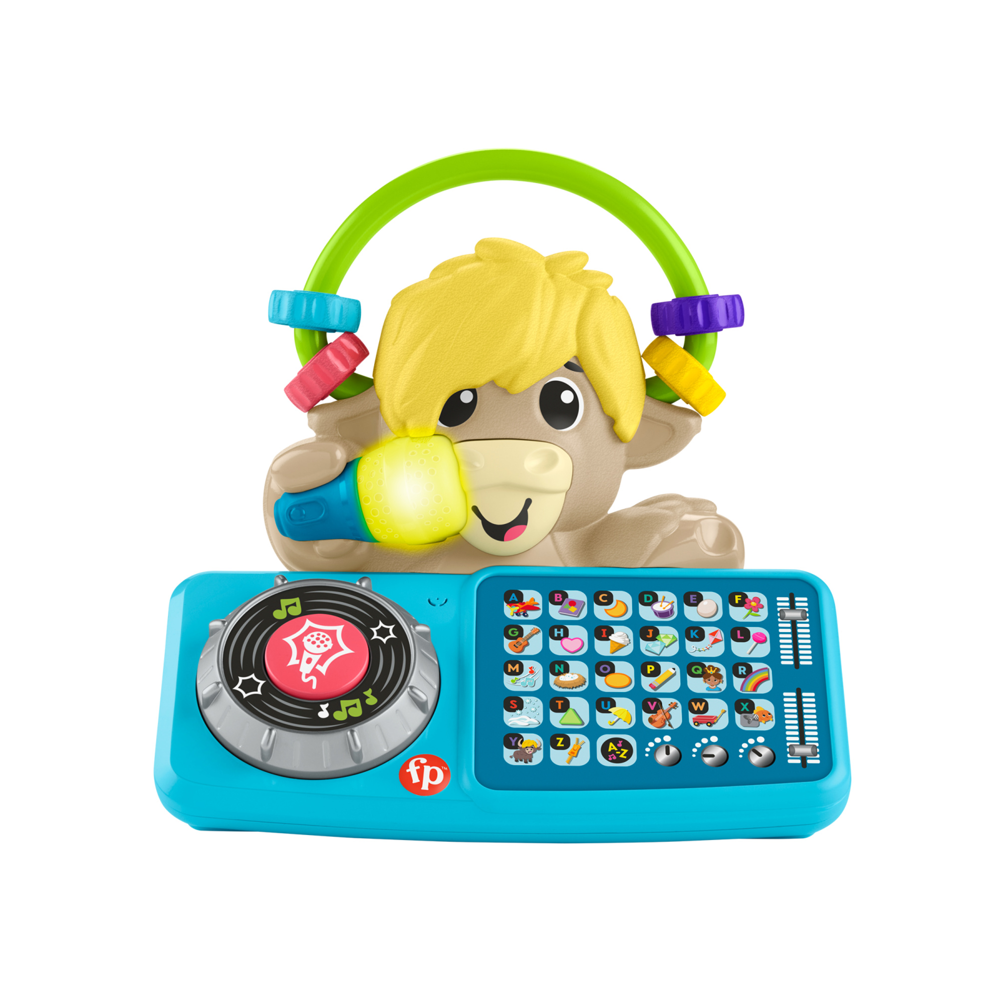 Fisher- price animal band - lello il torello prime parole, toro interattivo per l'apprendimento con tasti a forma di lettera e 115 canzoni - 