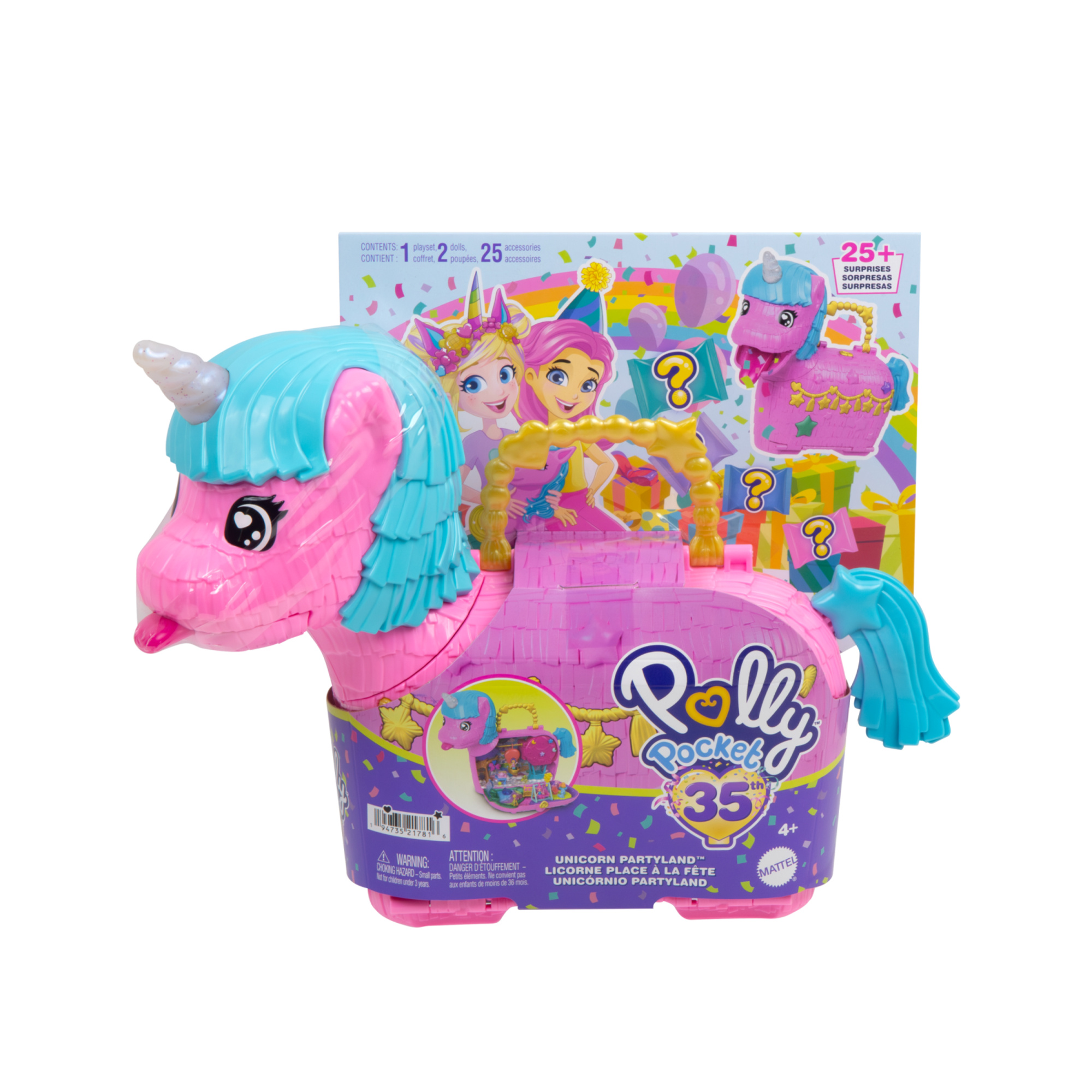 Polly pocket - festa unicorno, playset con 2 mini bambole e cuccioli, 25+ accessori inclusi - Polly Pocket