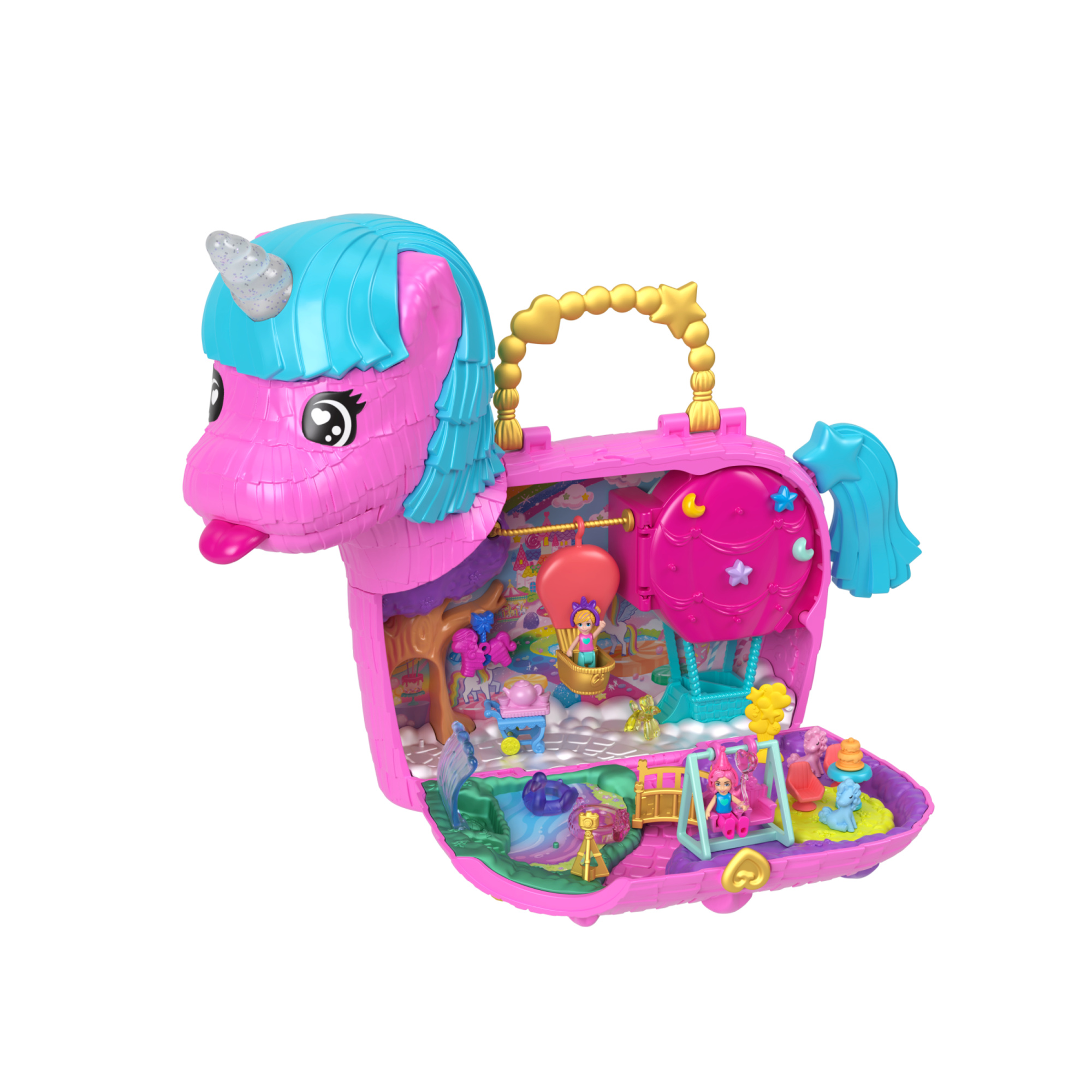 Polly pocket - festa unicorno, playset con 2 mini bambole e cuccioli, 25+ accessori inclusi - Polly Pocket