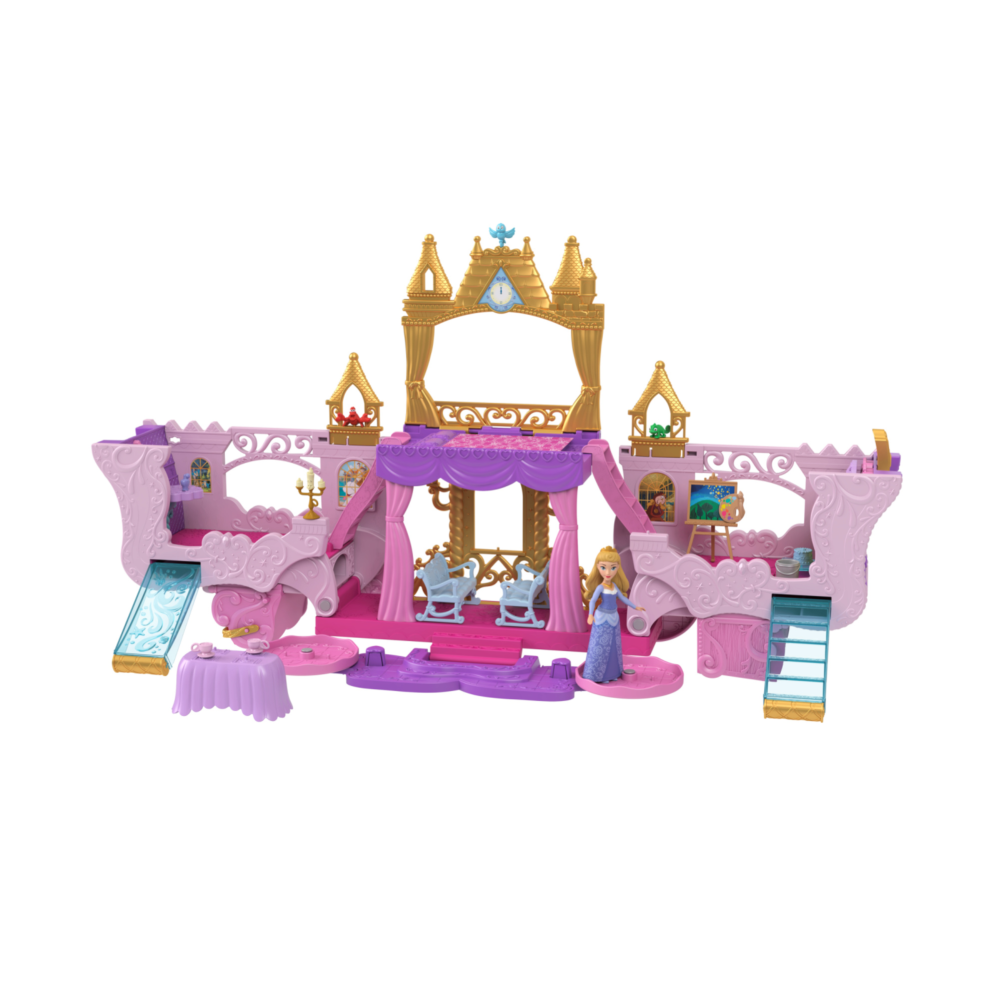 Disney princess - castello carrozza, playset 2 in 1 con mini bambola aurora, 4 personaggi e 10 mobili e accessori - DISNEY PRINCESS, NO BRAND