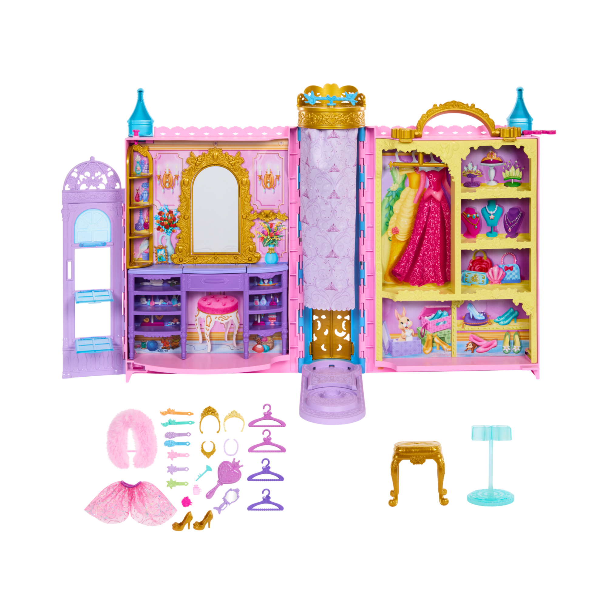 Disney princess - guardaroba da favola, playset armadio apribile fino a 60cm con 2 abiti e 25 accessori - DISNEY PRINCESS, NO BRAND