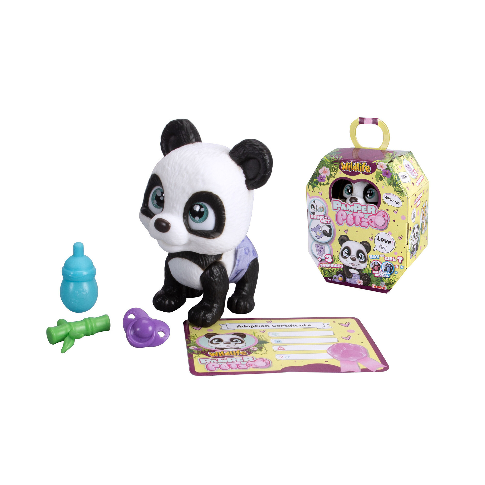 Pamper petz panda con accessori da adottare e coccolare - simpatico cucciolo di panda con funzioni interattive - 