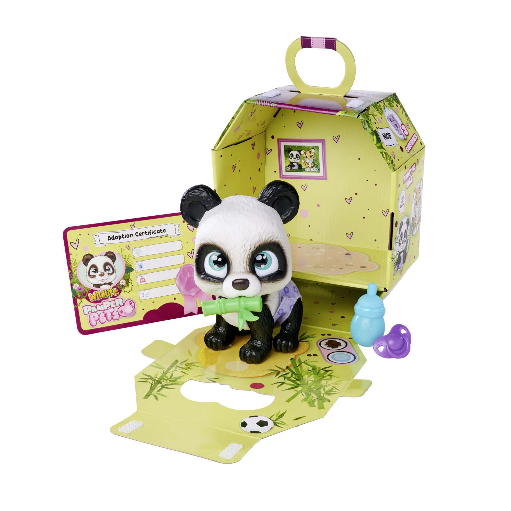 Pamper petz panda con accessori da adottare e coccolare - simpatico cucciolo di panda con funzioni interattive - 