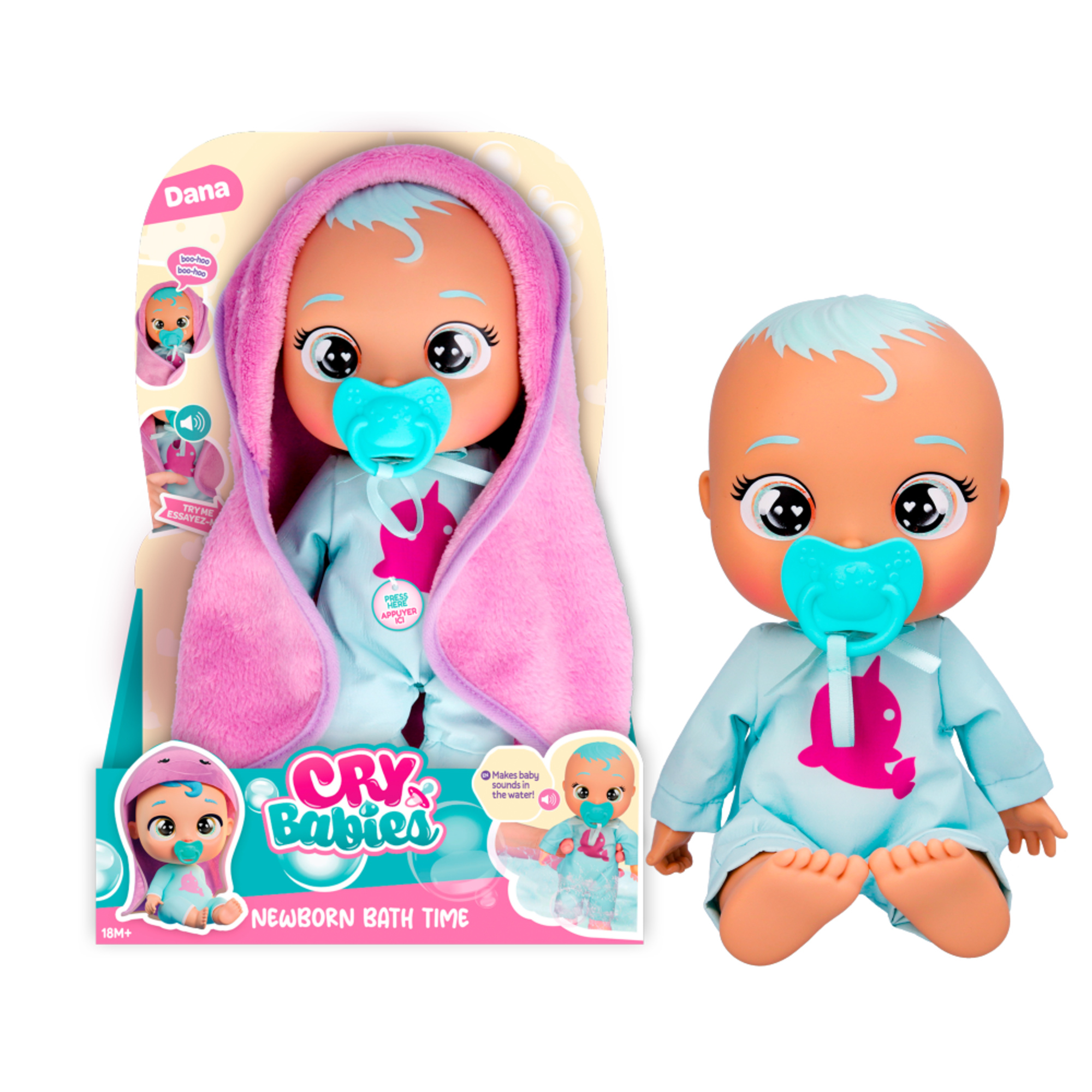 Cry babies newborn bathtime dana, bambola bagnetto con suoni e lacrime vere - CRY BABIES