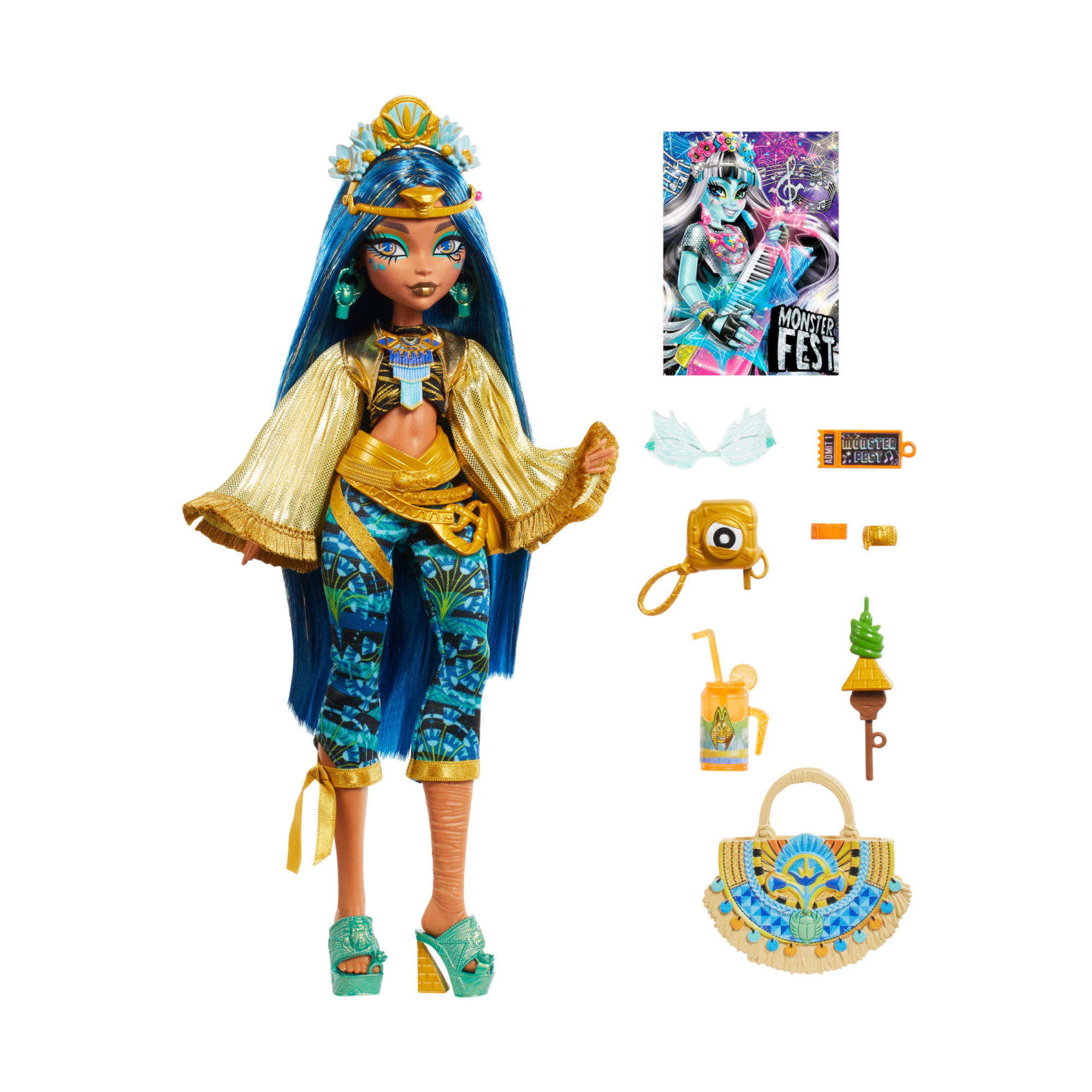 Monster high - cleo de nile monster fest, bambola con outfit glamour e accessori a tema festival musicale inclusi - Monster High